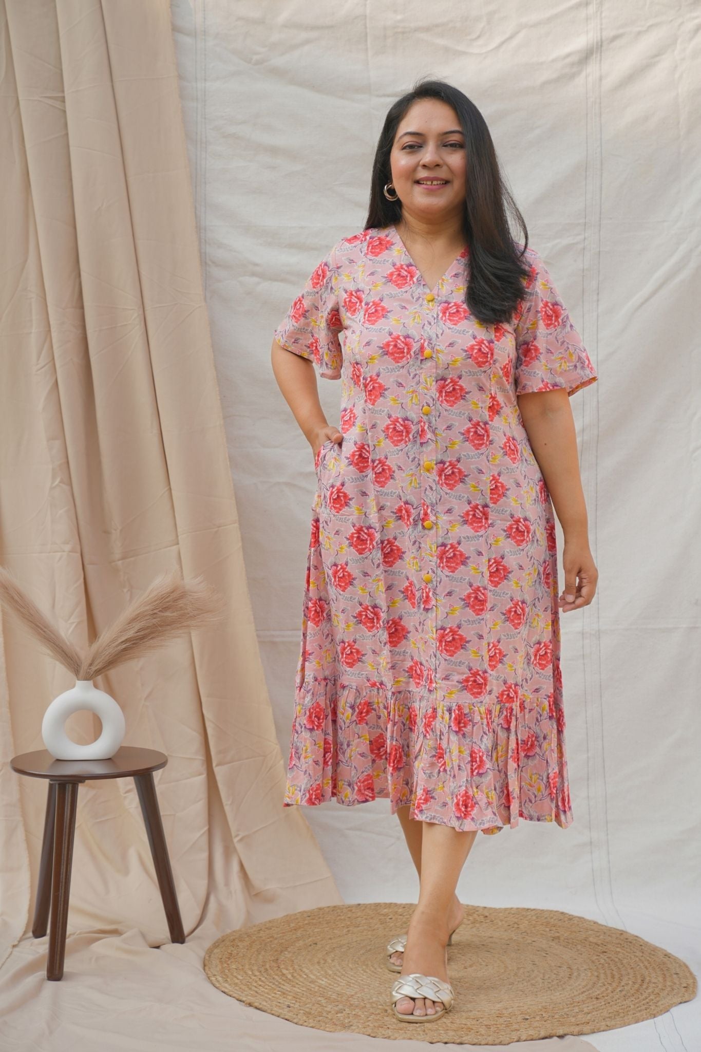 Light Pink Feeding Friendly Dress with pocke
