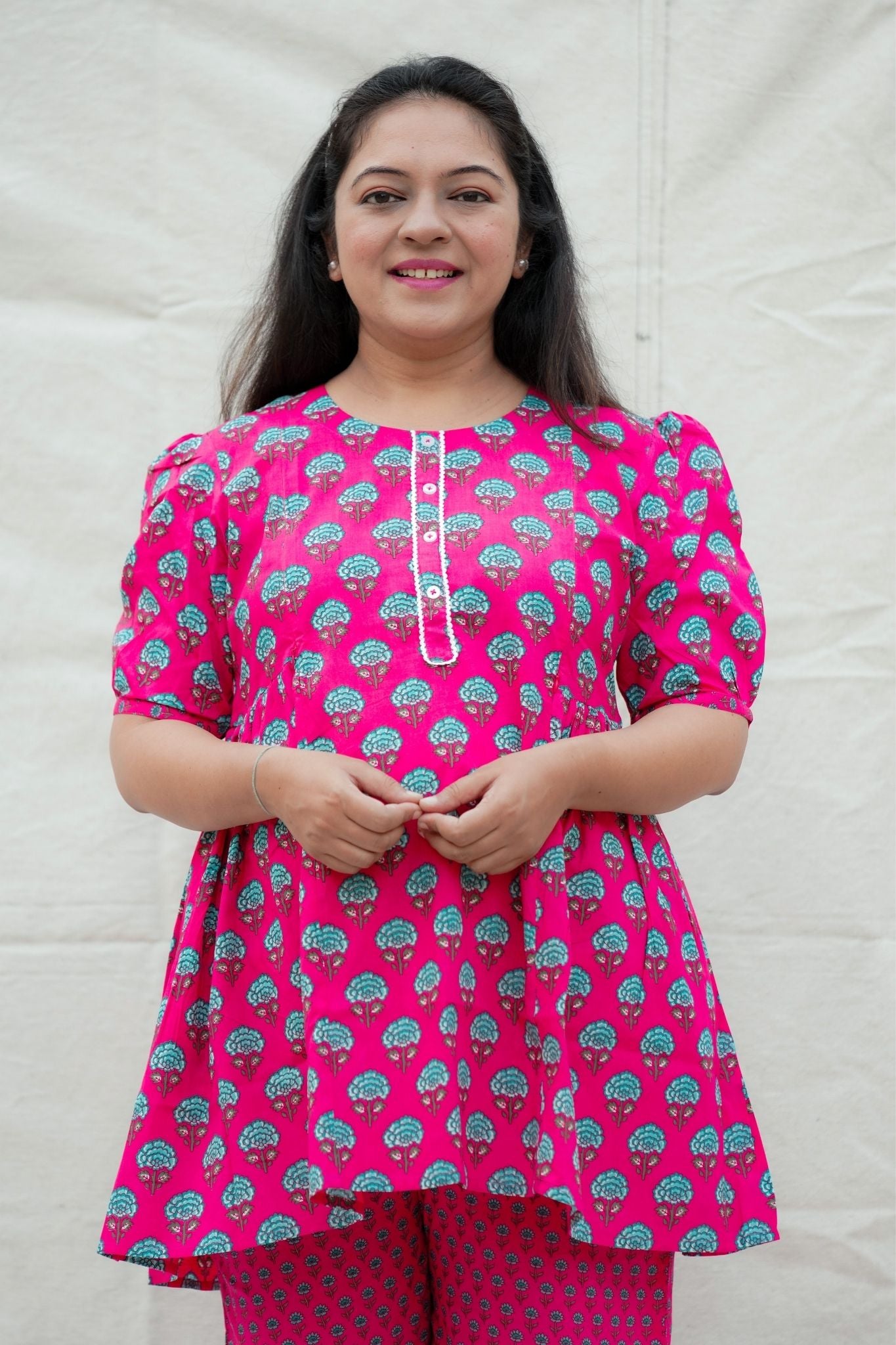 Rani Dark Pink Materinty and Nursing Cotton Lounge Wear Set