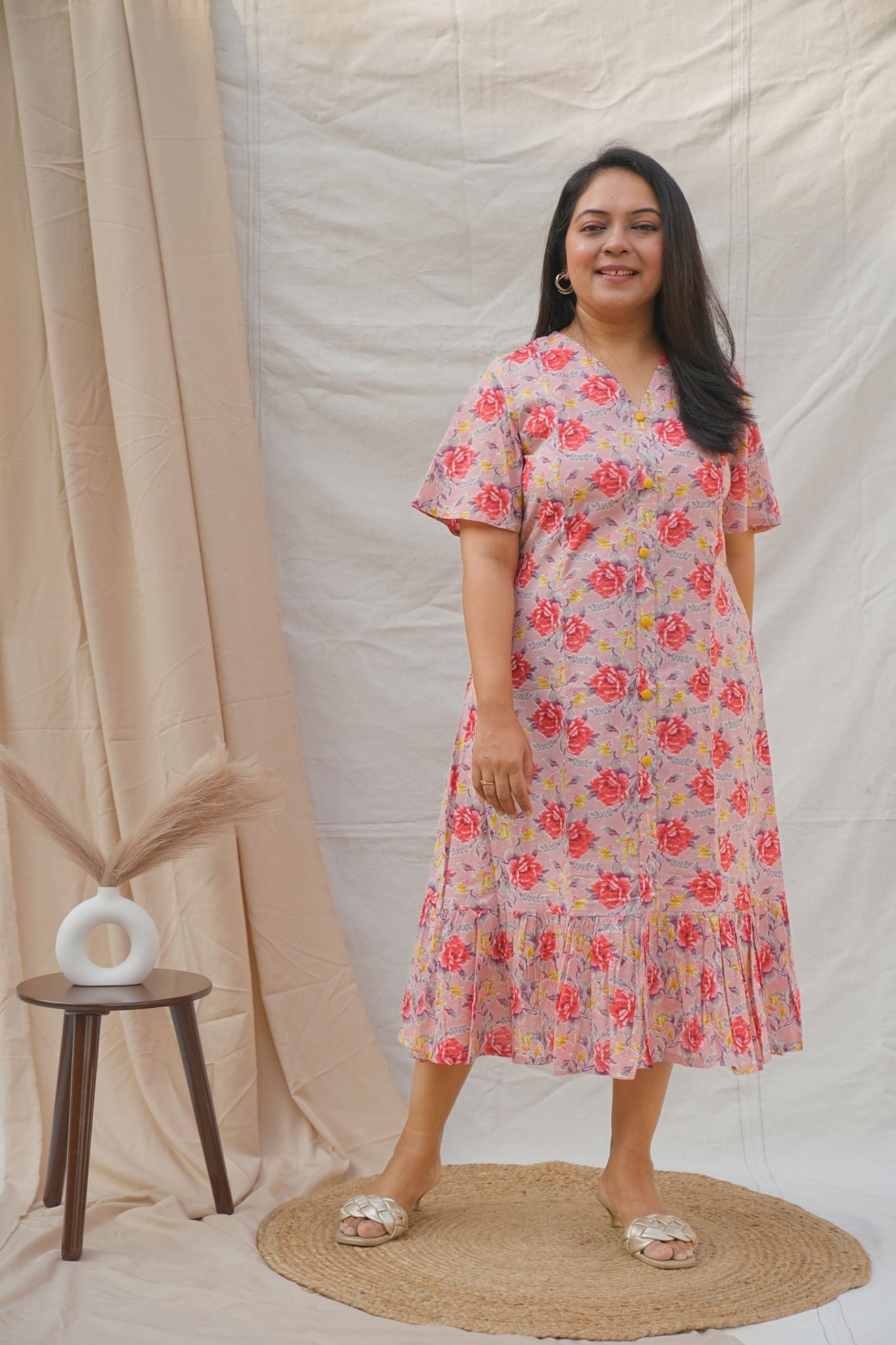 Light Pink Flared elbow sleeves Maternity Dress