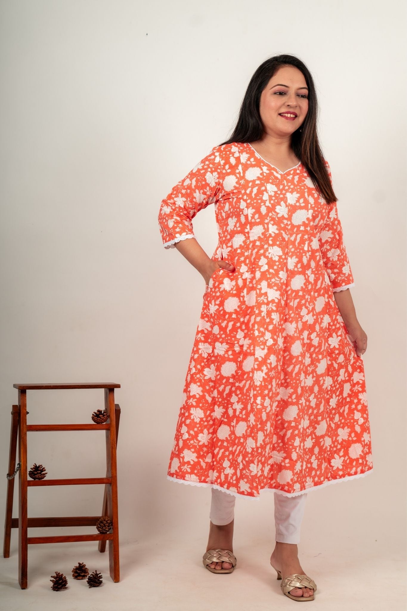 Peach Feeding Friendly Kurta With Pocket