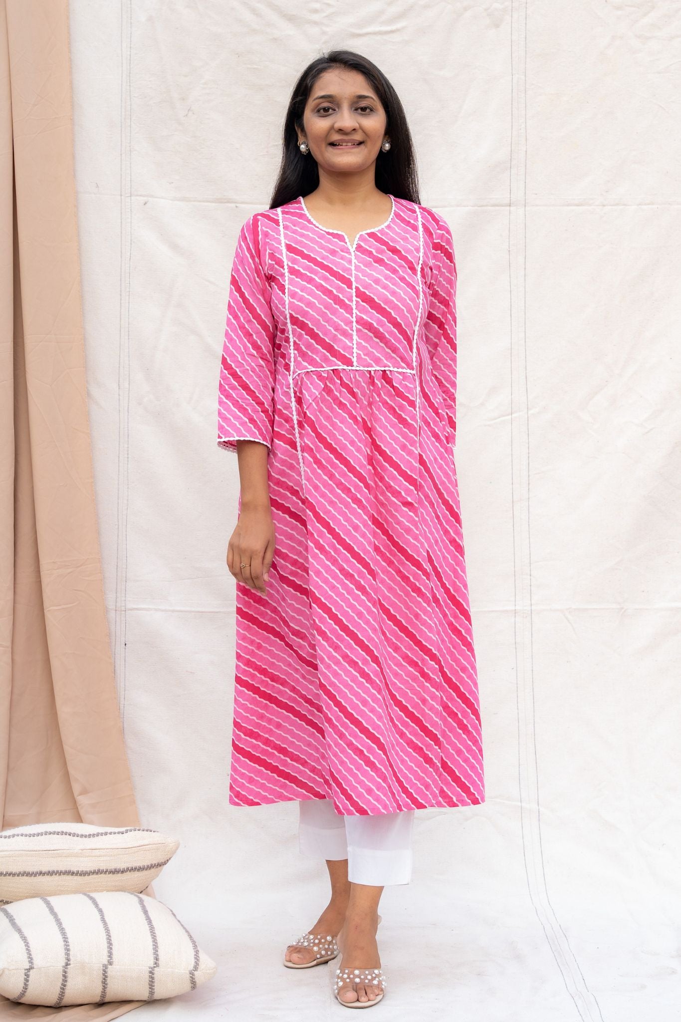 Aditi Pink Maternity and Nursing Cotton Kurta