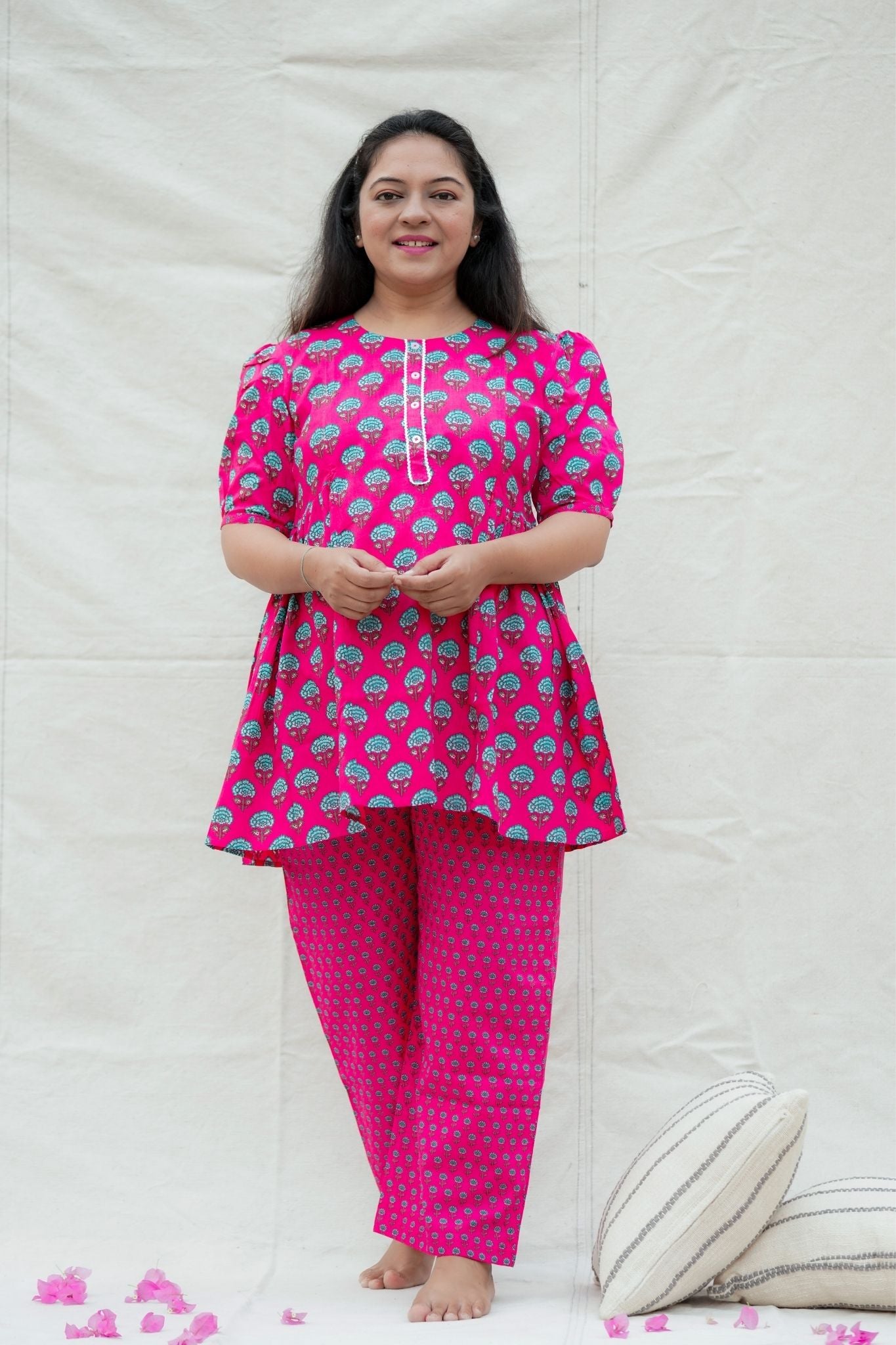 Rani Dark Pink Materinty and Nursing Cotton Lounge Wear Set