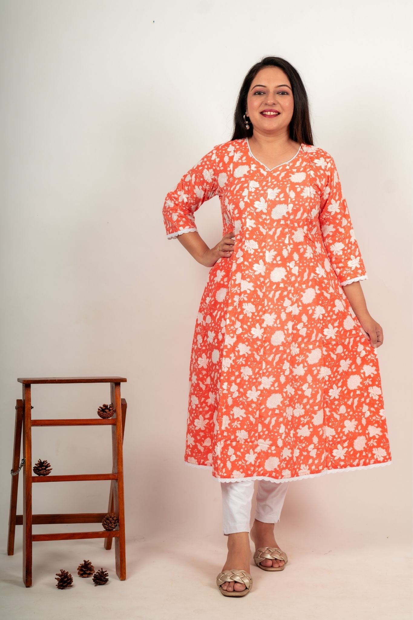 Peach Anarkali Maternity Kurta