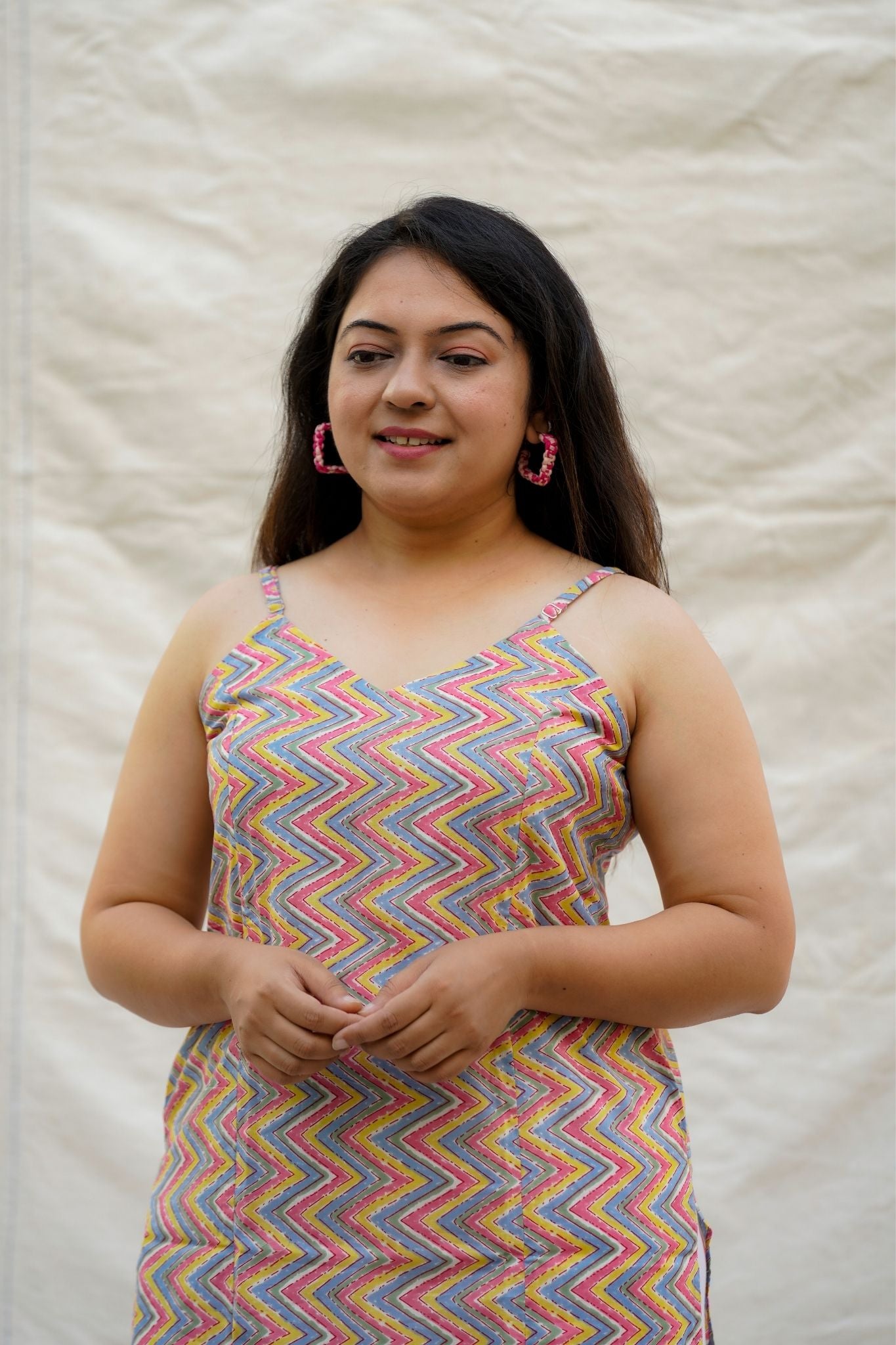 Candyland Pink Chevron Spaghetti Straight Cotton Kurta