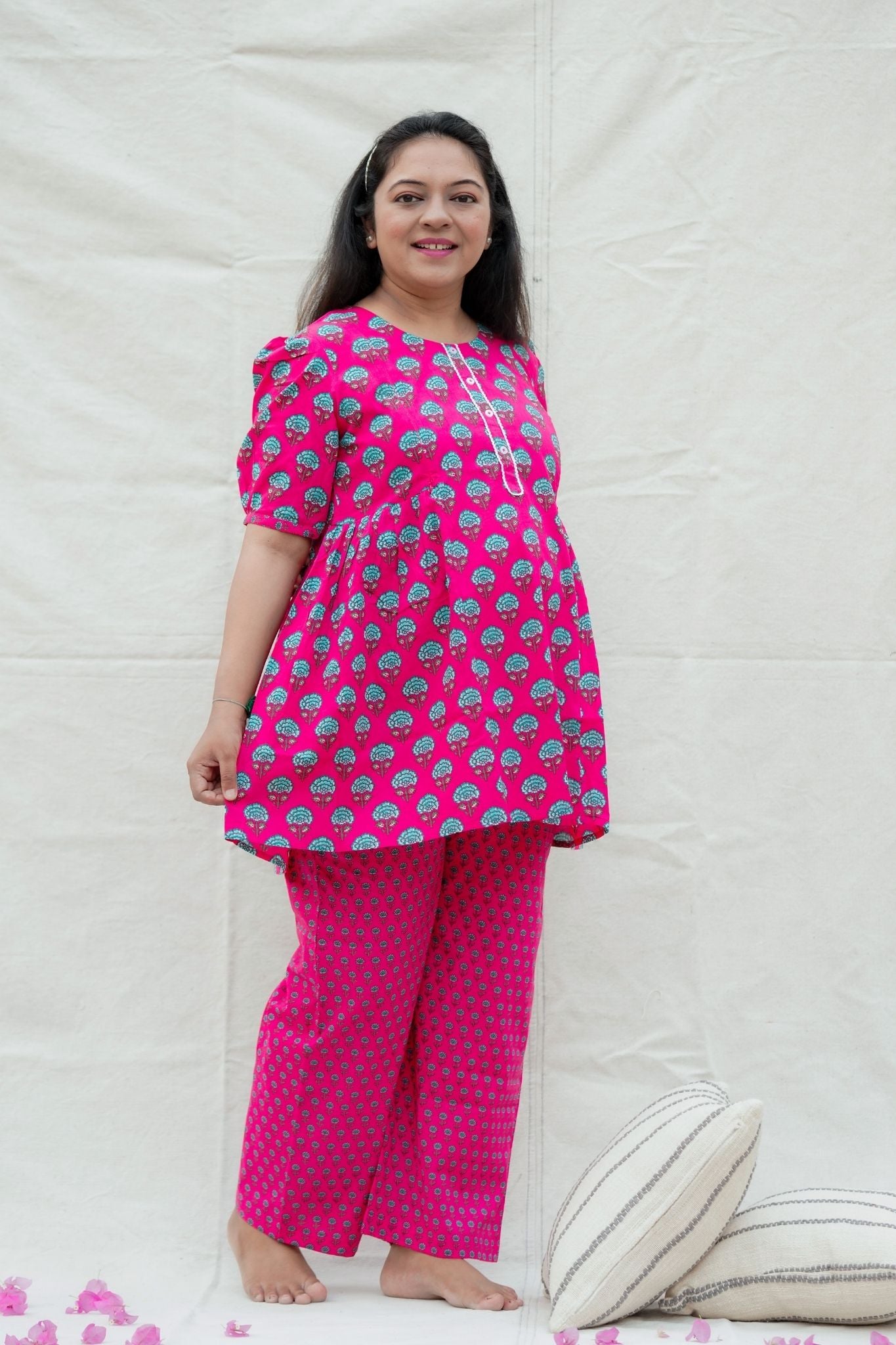 Rani Dark Pink Materinty and Nursing Cotton Lounge Wear Set