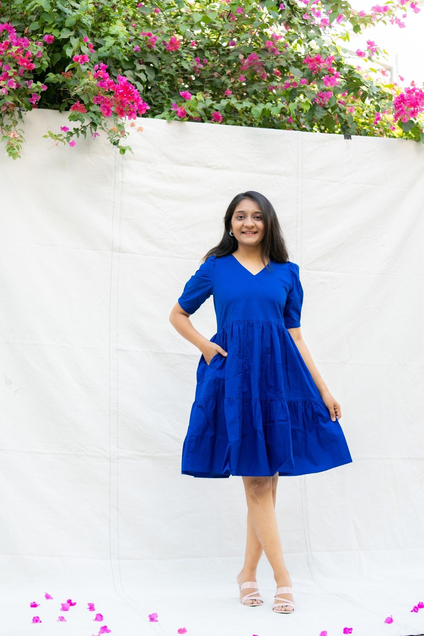 Safarnama Royal Blue Cotton Dress