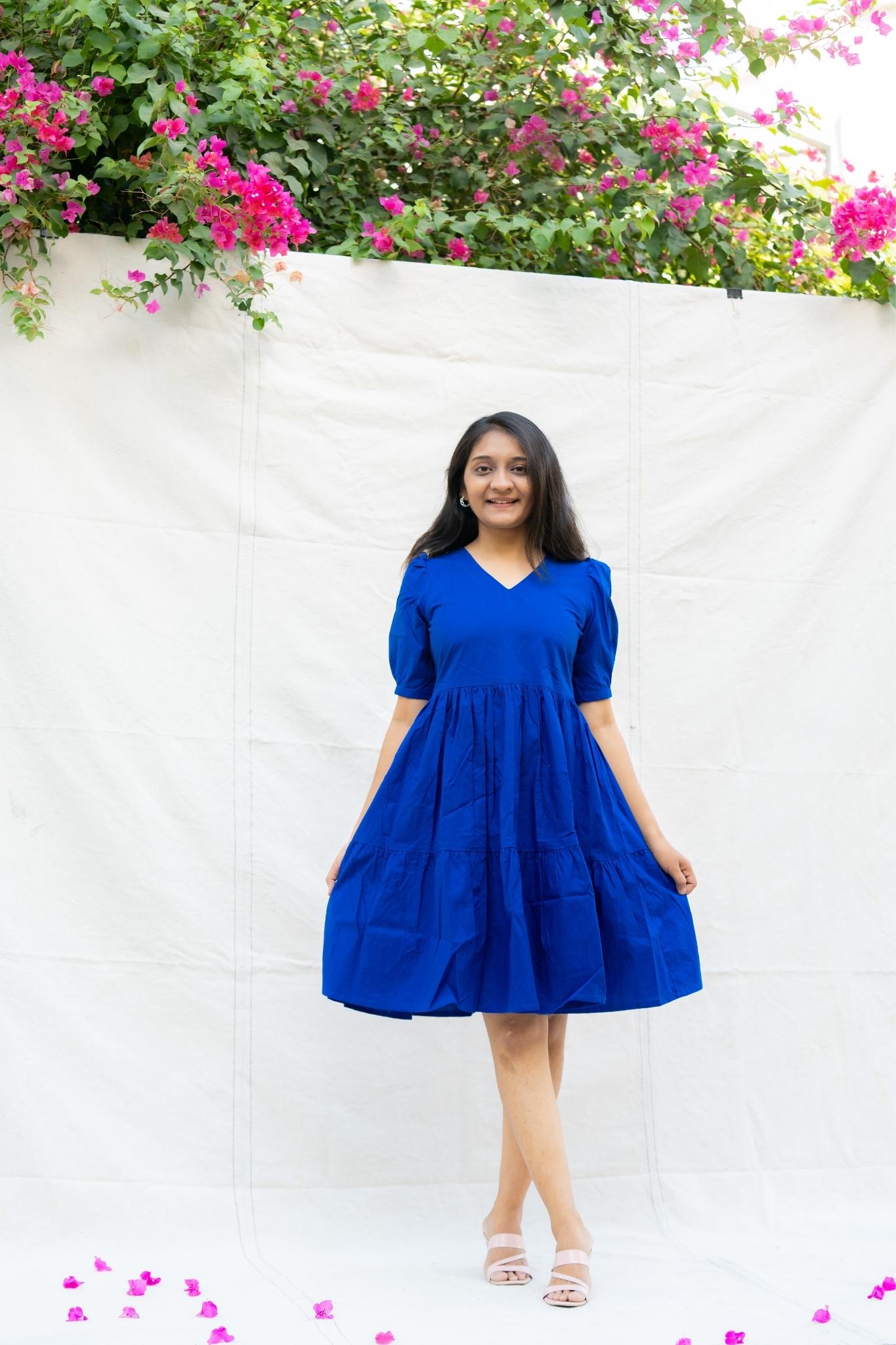 Safarnama Royal Blue Cotton Dress