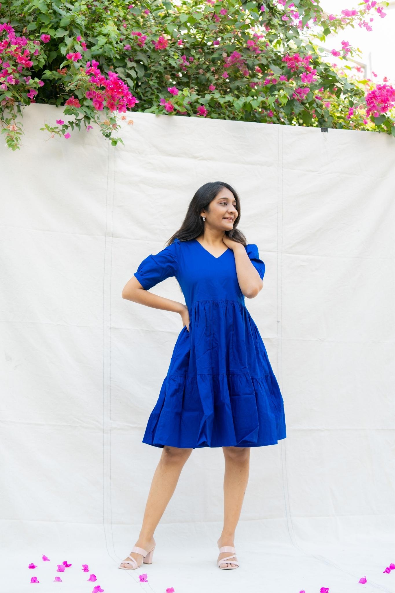 Safarnama Royal Blue Cotton Dress