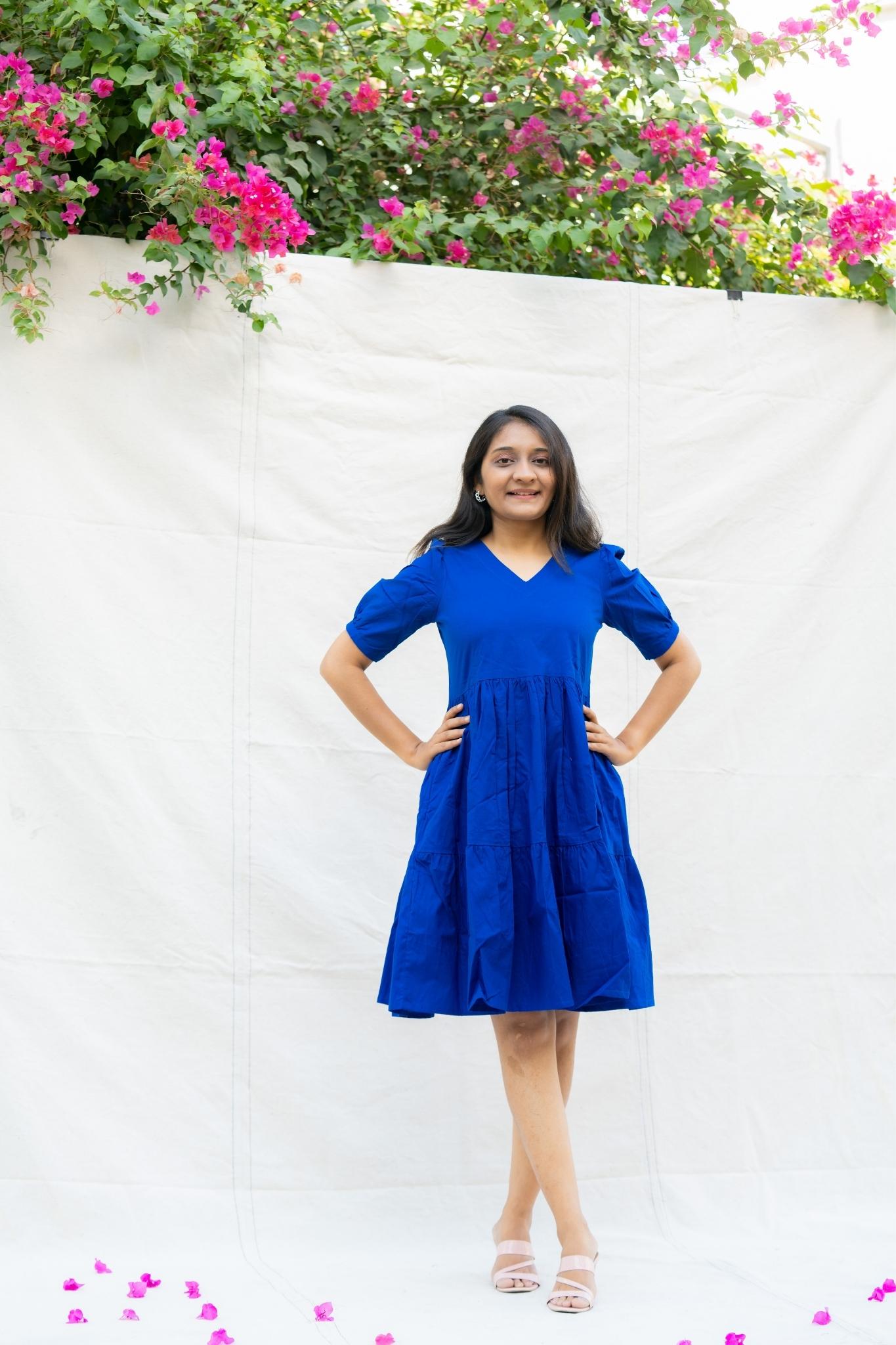 Safarnama Royal Blue Cotton Dress