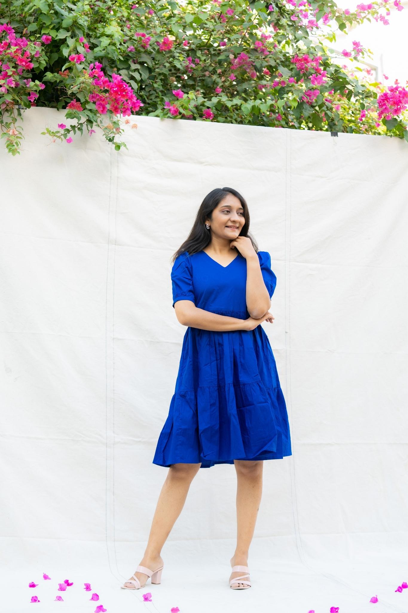 Safarnama Royal Blue Cotton Dress