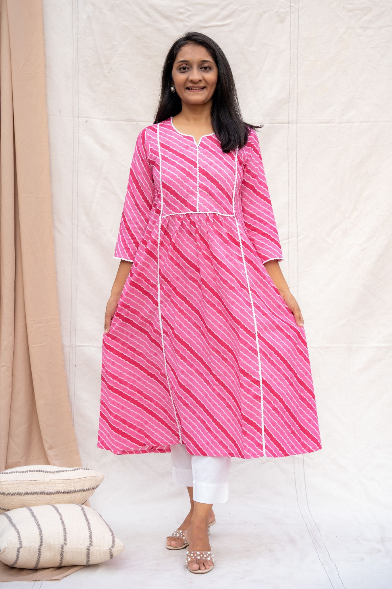 Aditi Pink Maternity and Nursing Cotton Kurta