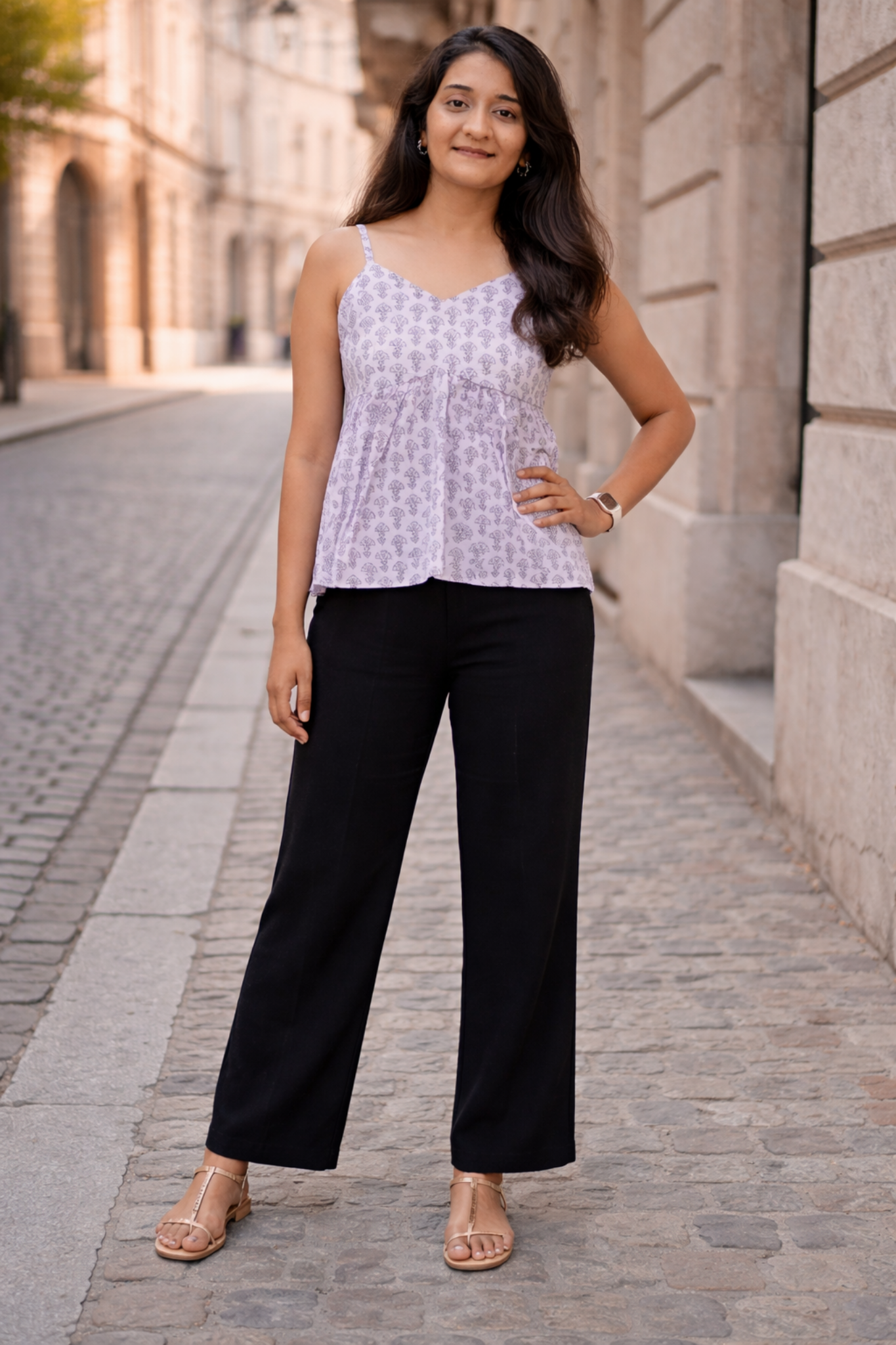 Tinkerbell Purple Floral Spaghetti Cotton Top