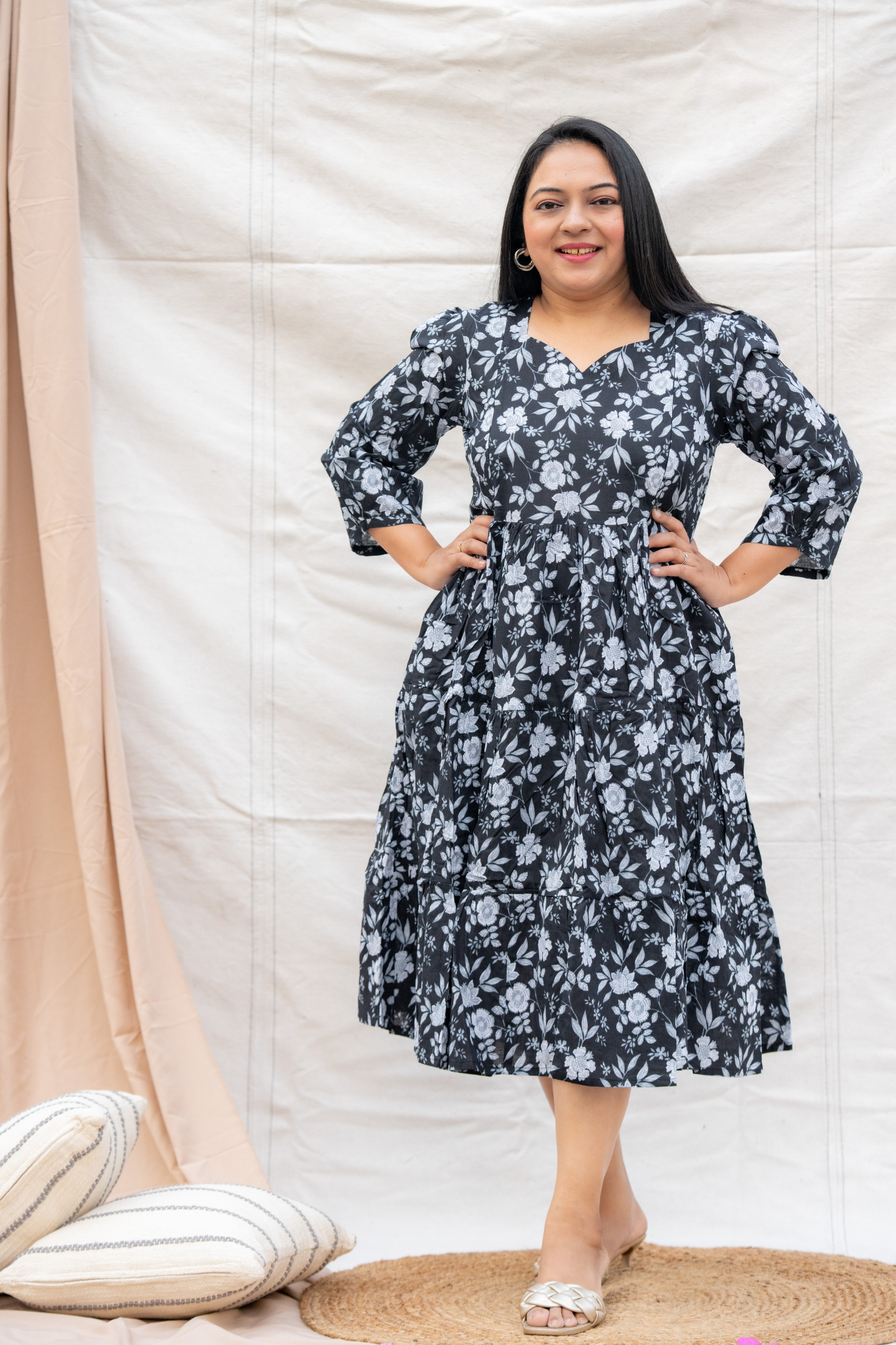 Black Maternity Cotton Dress With Gethras