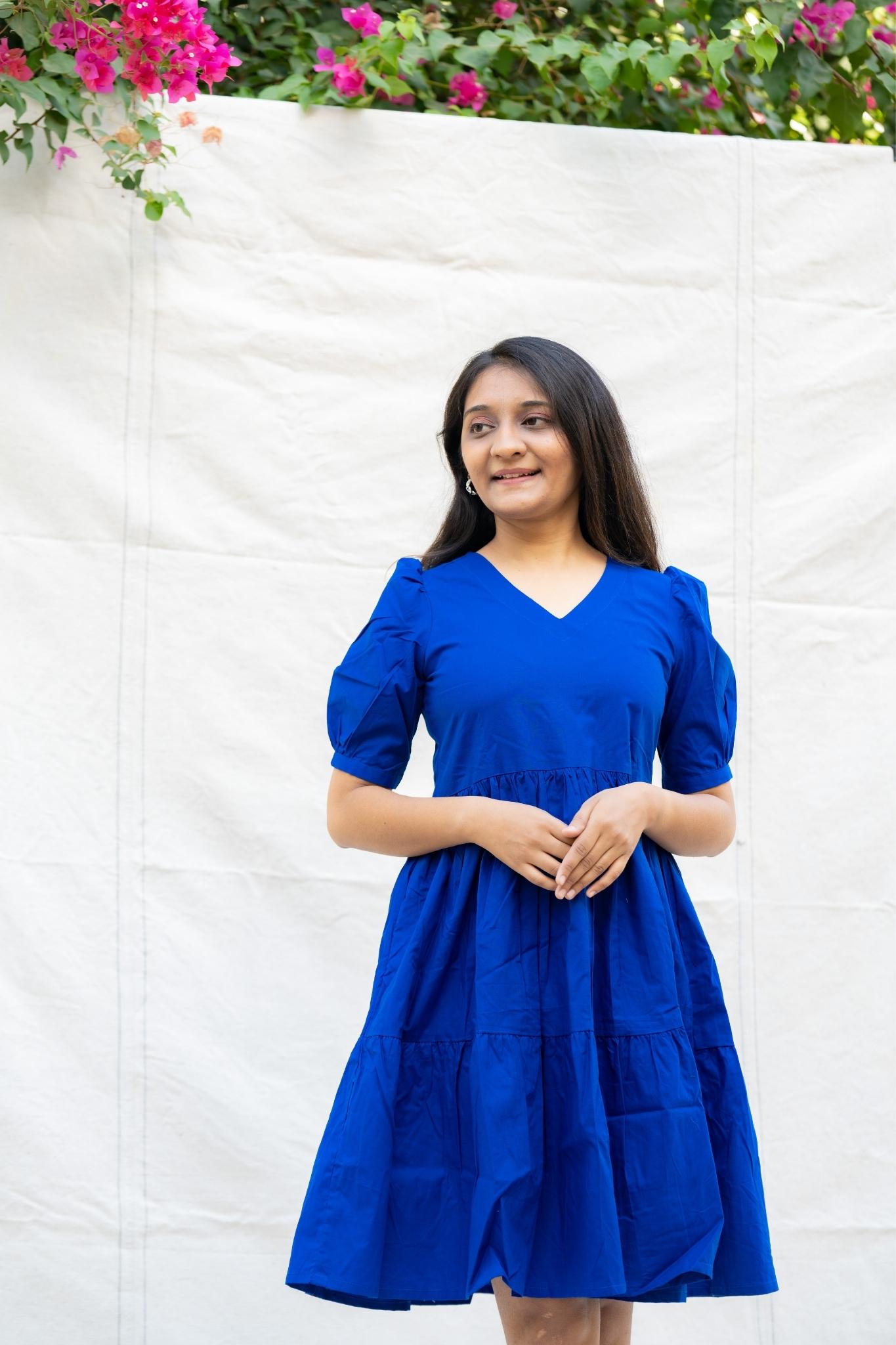 Safarnama Royal Blue Cotton Dress