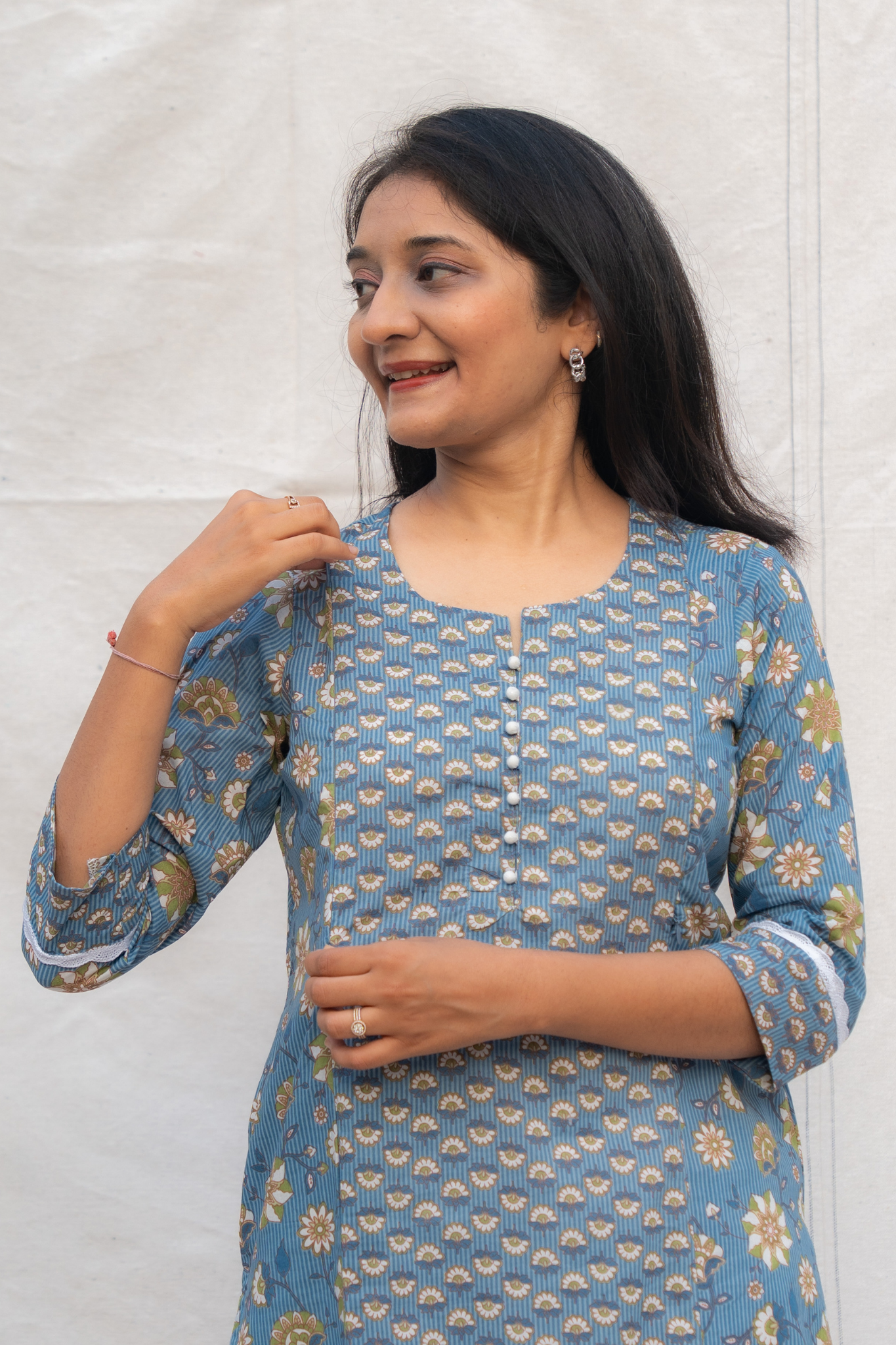 Reva Blue Maternity and Nursing Cotton Kurta