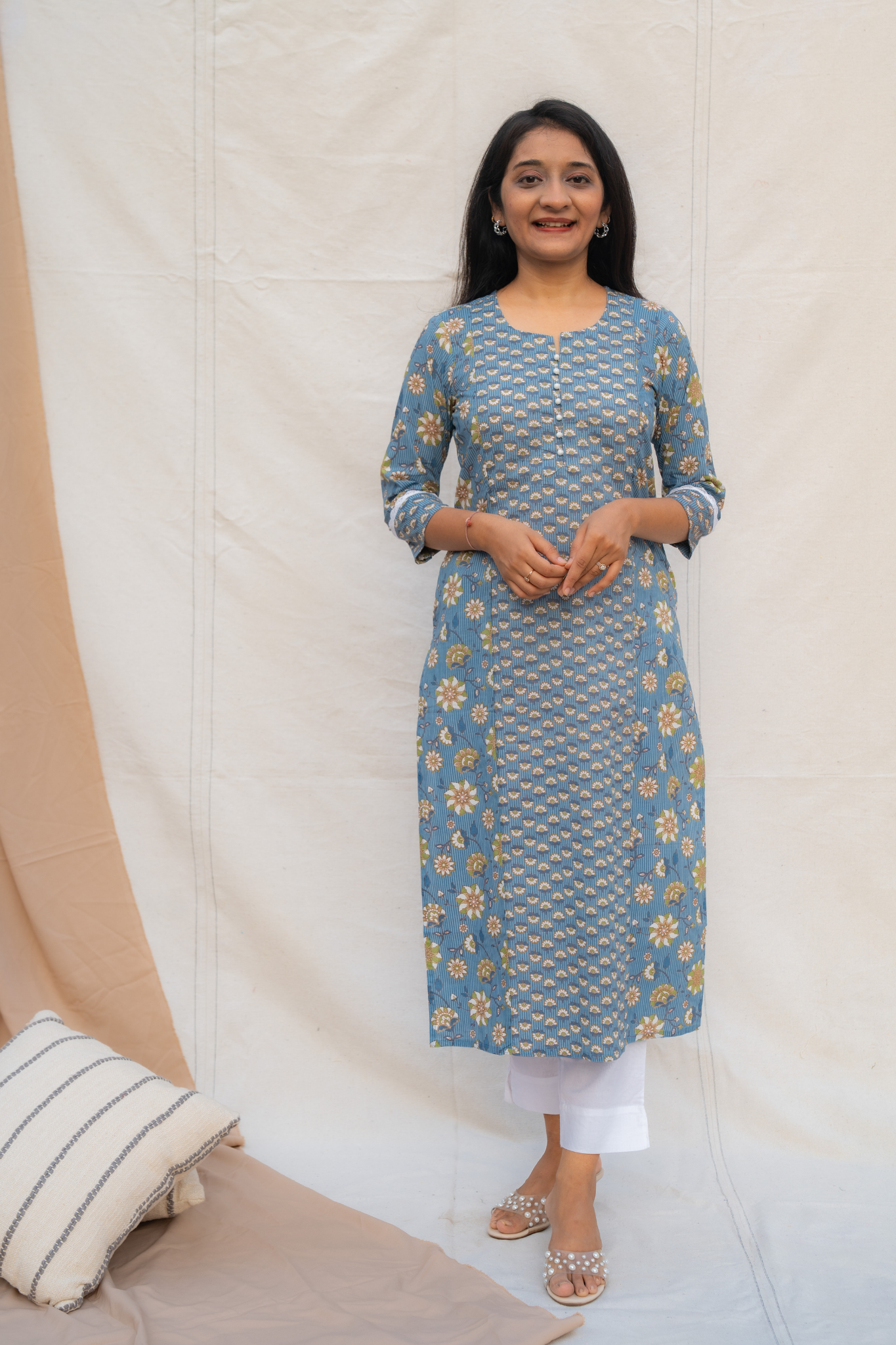 Reva Blue Maternity and Nursing Cotton Kurta