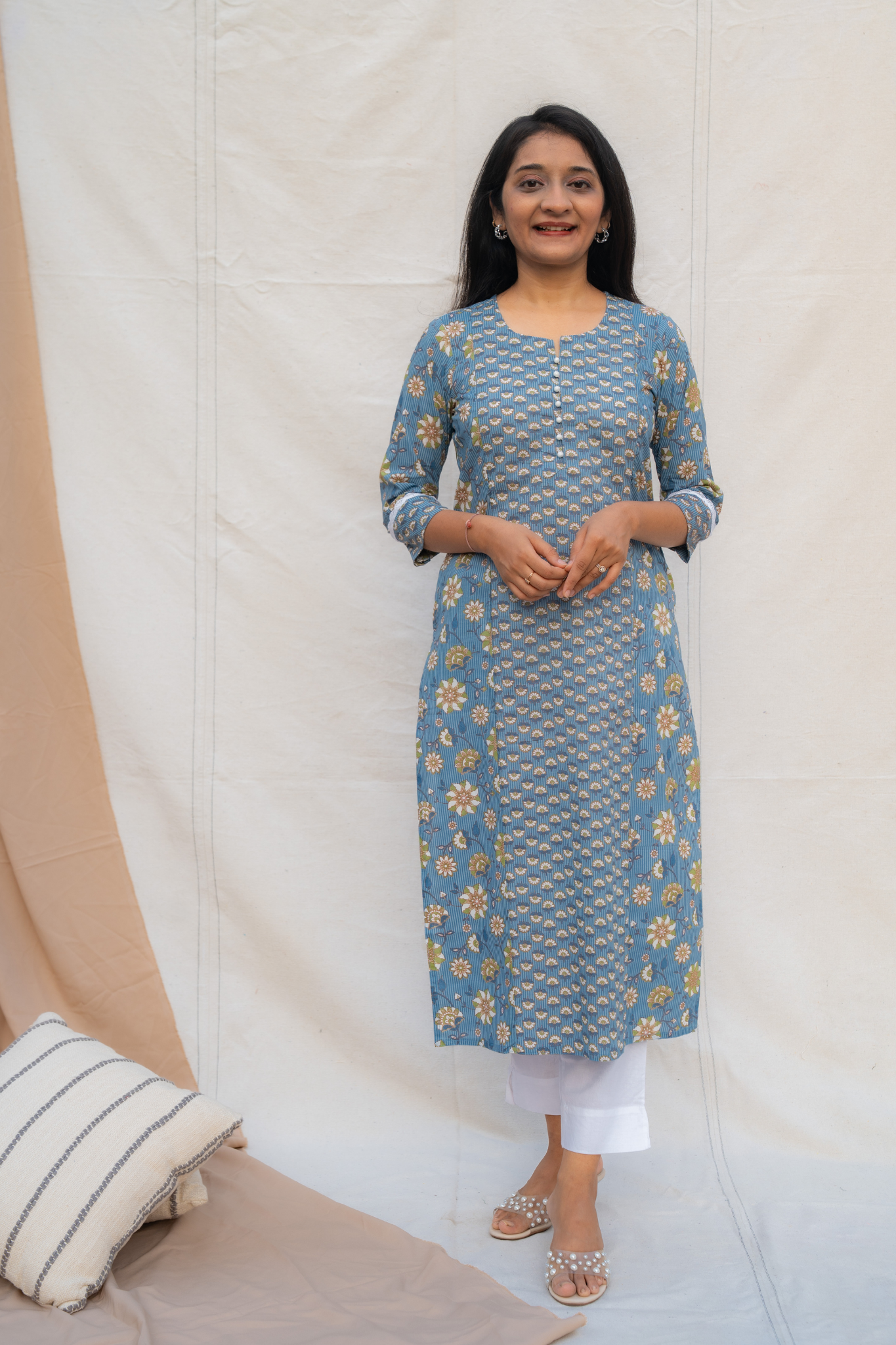Reva Blue Maternity and Nursing Cotton Kurta