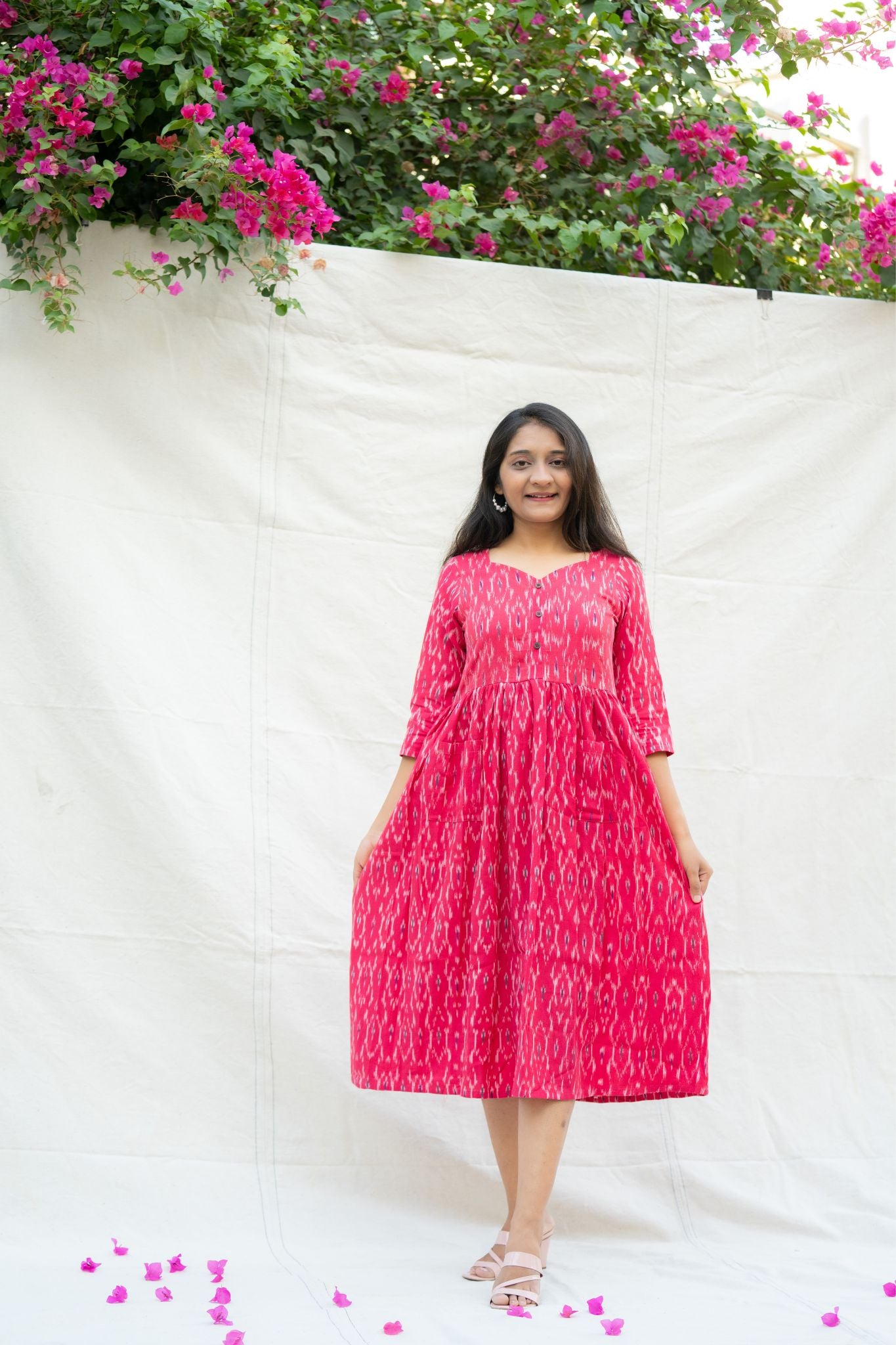 Mast Magan Pink Pure Ikat Cotton Midi Dress