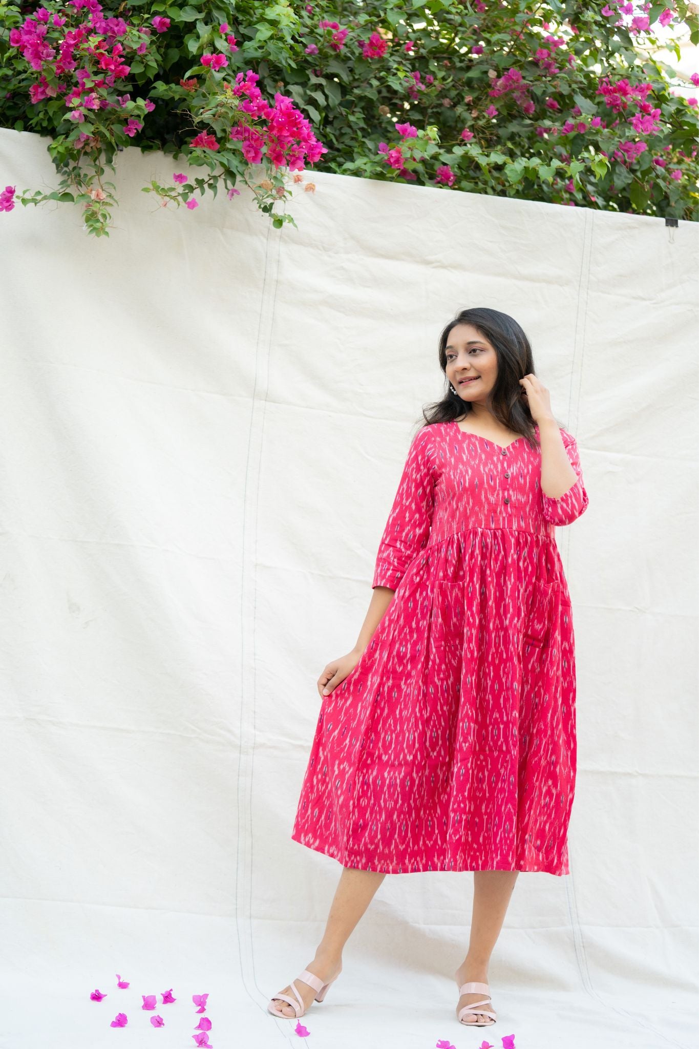 Mast Magan Pink Pure Ikat Cotton Midi Dress