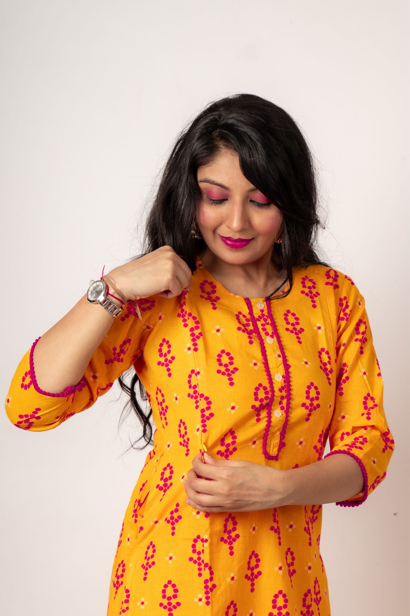 Invisible two sides zipper cotton maternity kurta for feeding