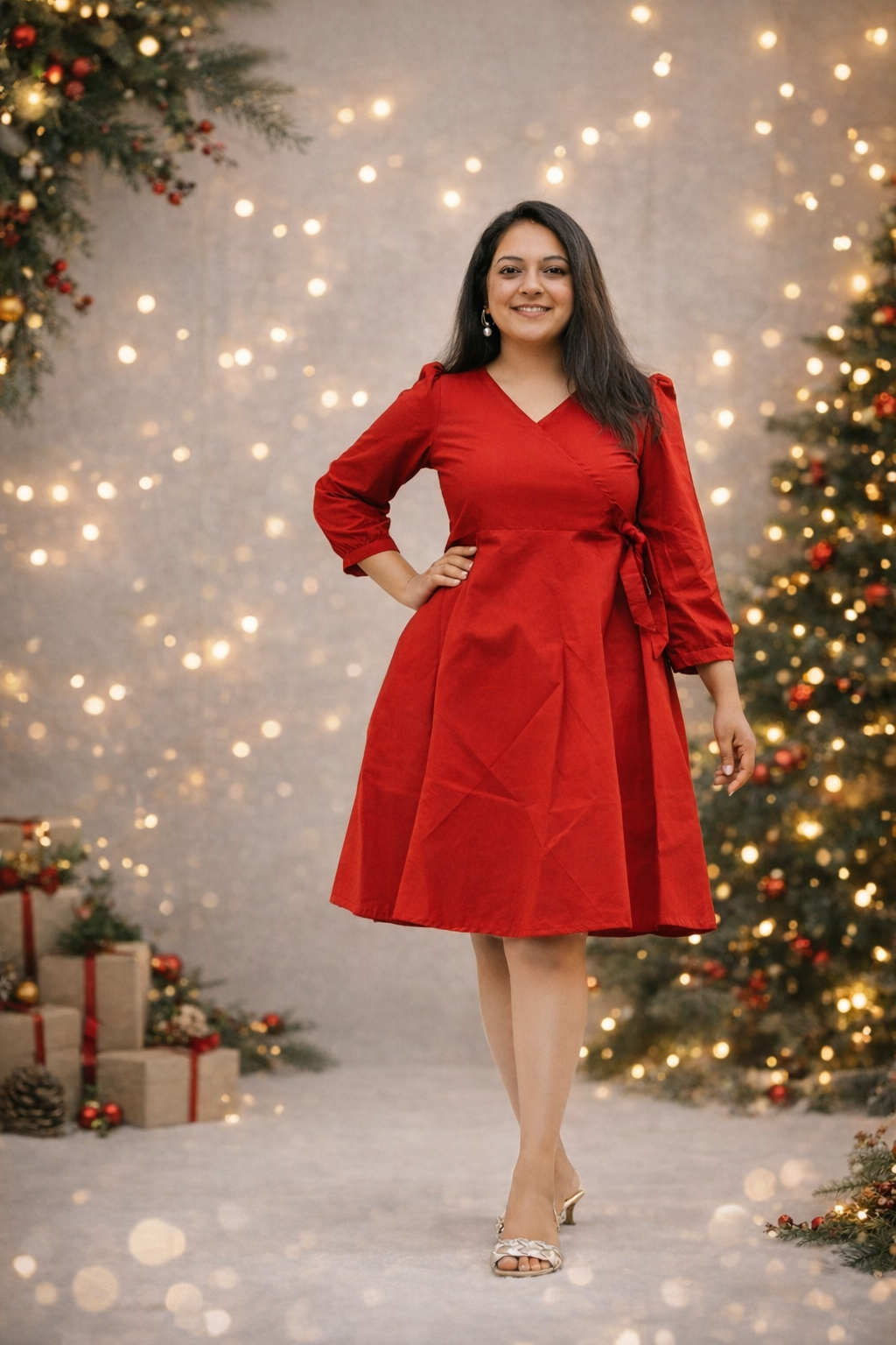 Laal Ishq Red Solid Cotton Knee Length dress