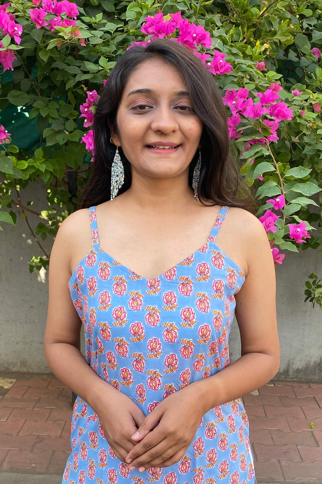 Domino Pastel Blue Floral Spaghetti Straight Cotton Kurta