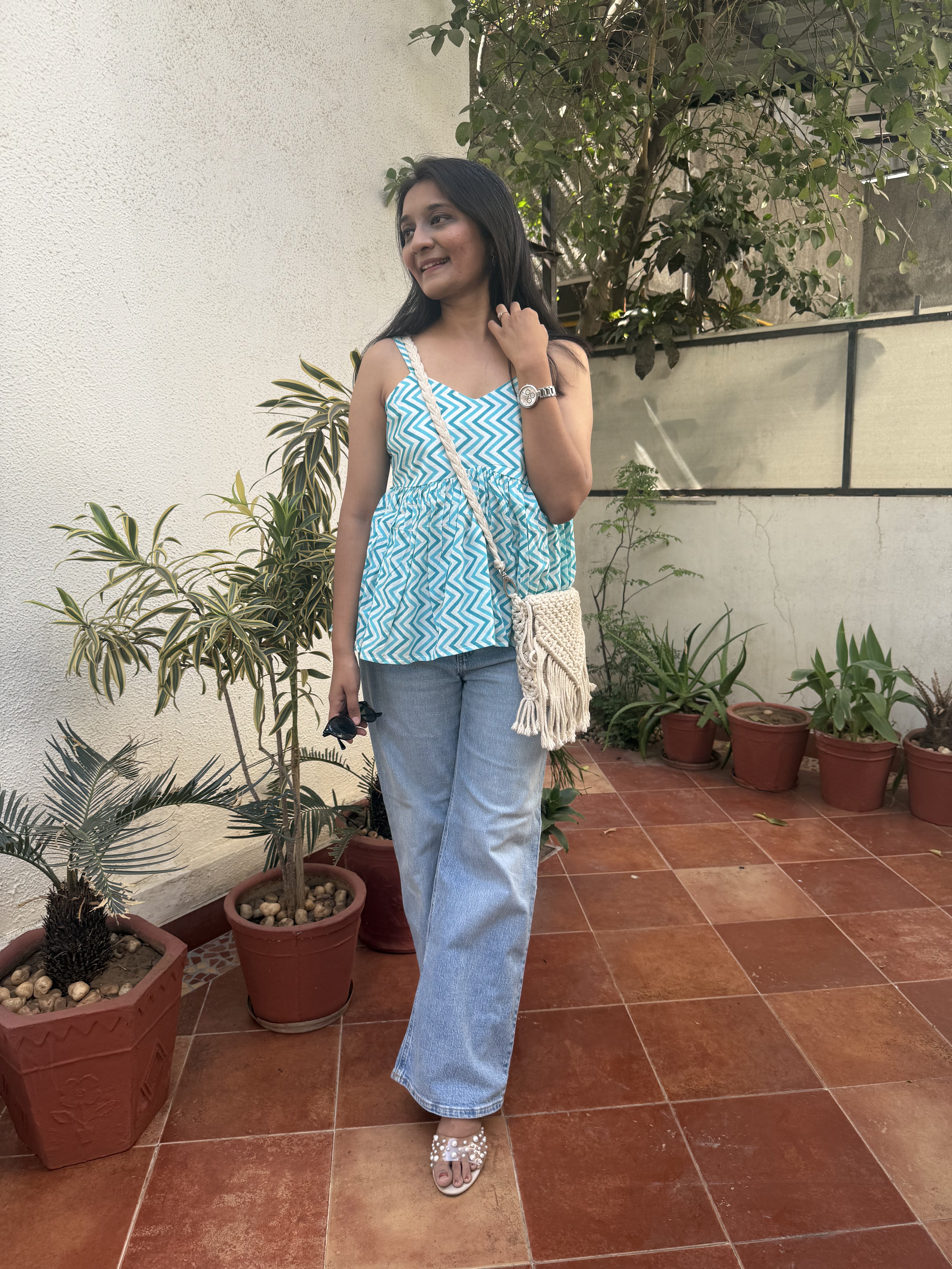 Sweetpea Light Blue Chevron Spaghetti Cotton Top