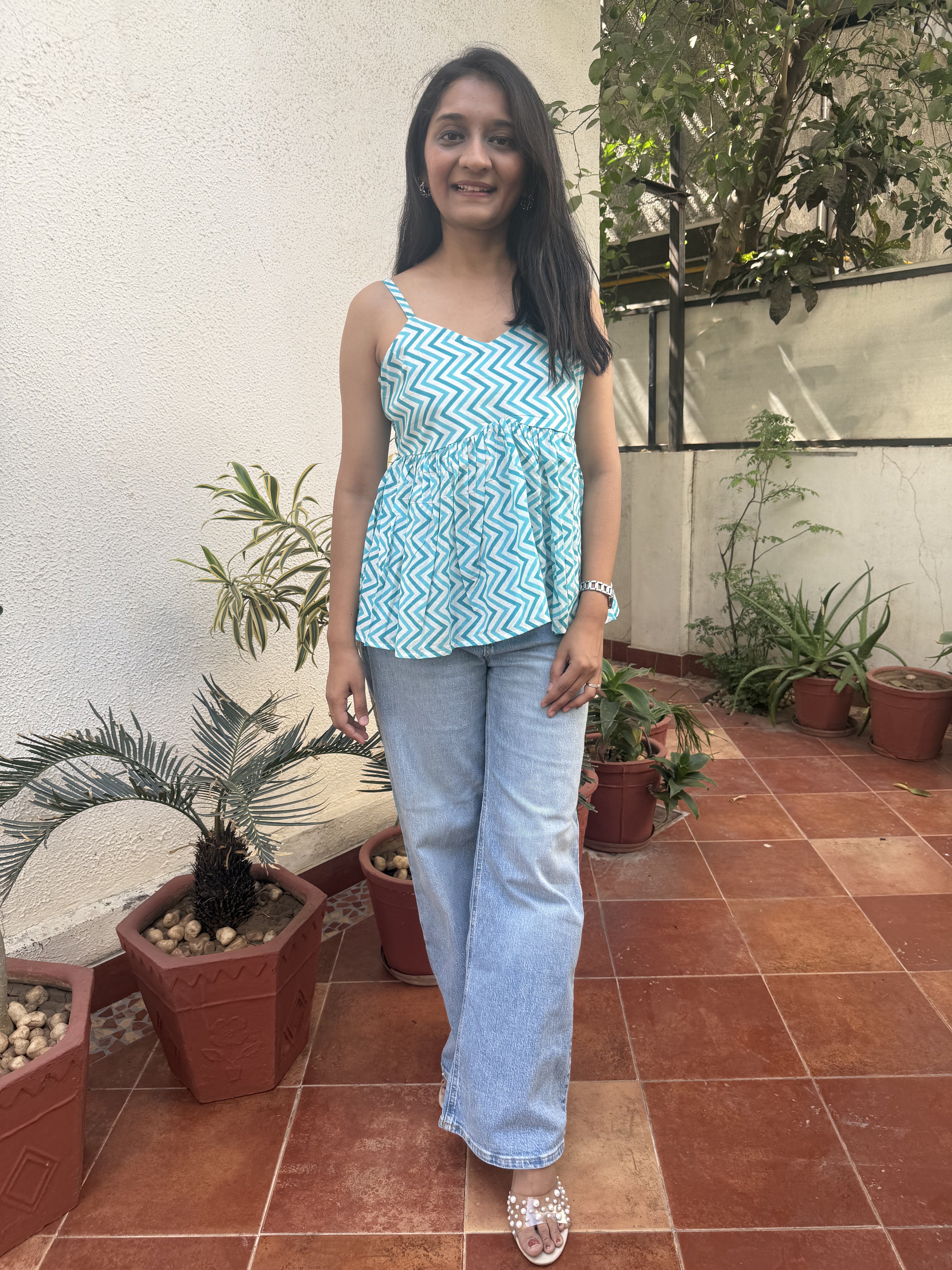 Sweetpea Light Blue Chevron Spaghetti Cotton Top