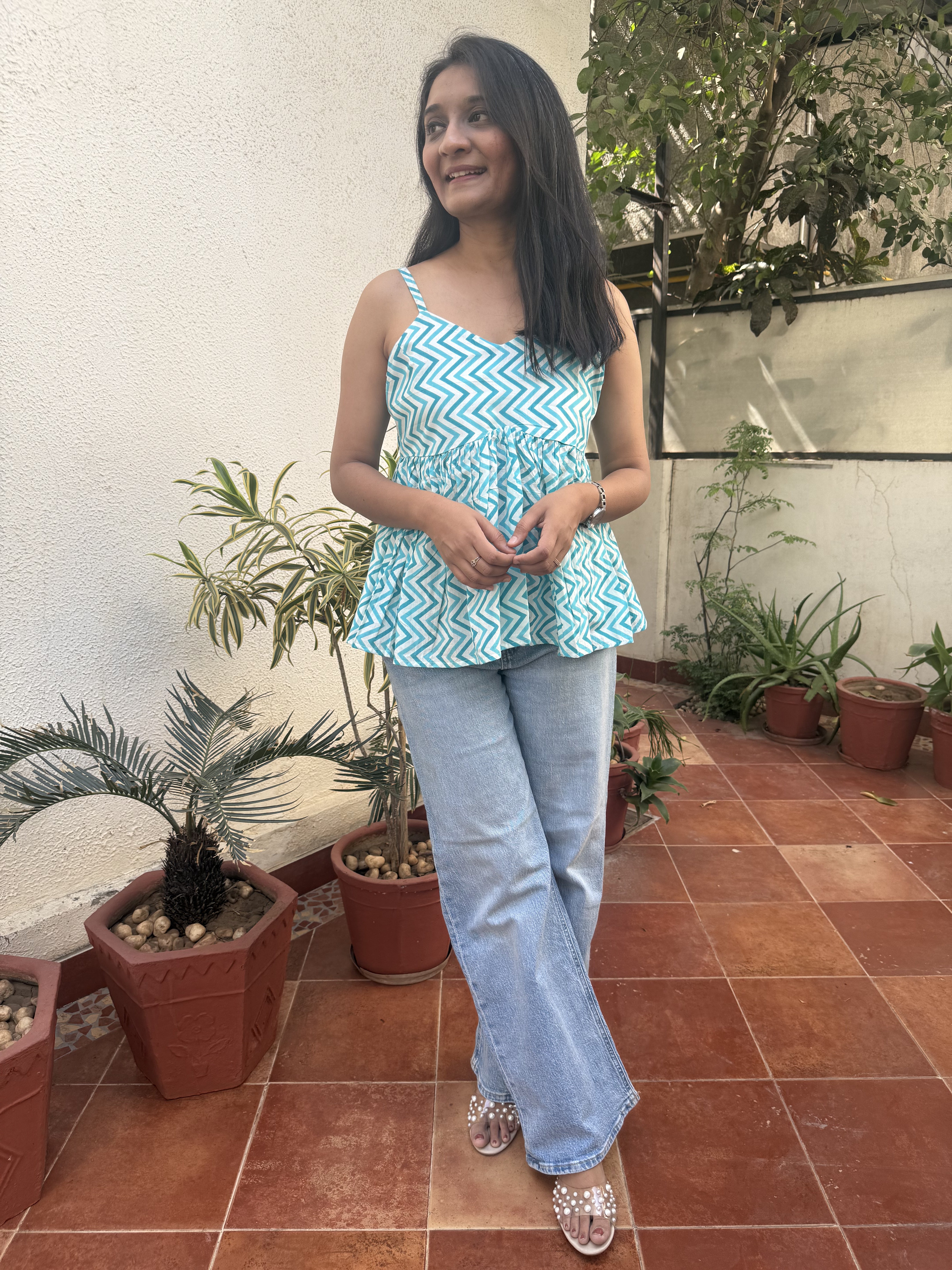 Sweetpea Light Blue Chevron Spaghetti Cotton Top