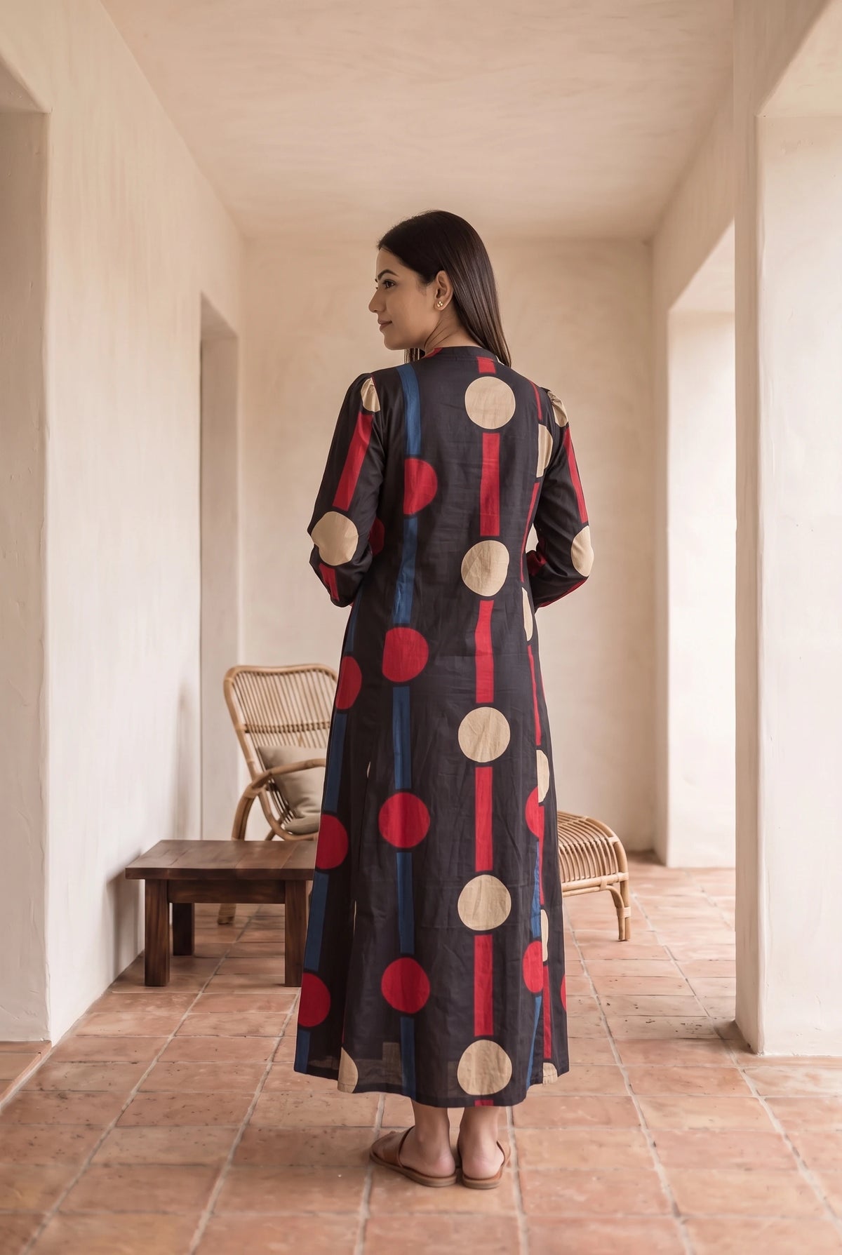Kanak Black Dots Maternity and Feeding A Line Cotton Dress