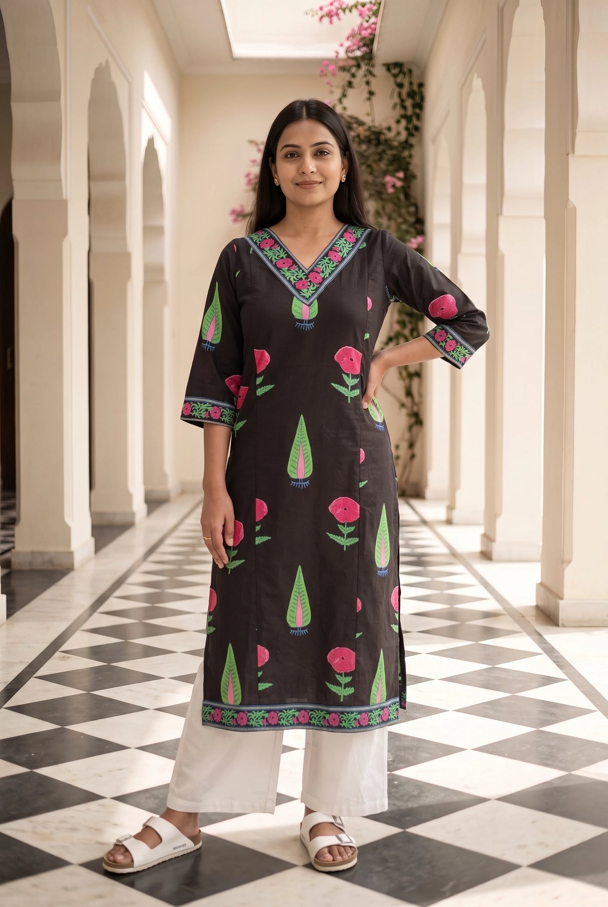Shalini Floral Maternity and Feeding Straight cut Cotton Kurta