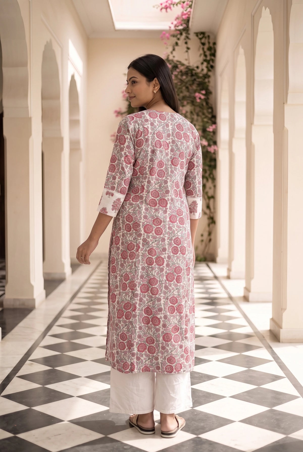 Sudha White Printed Maternity and Feeding Straight cut Cotton Kurta