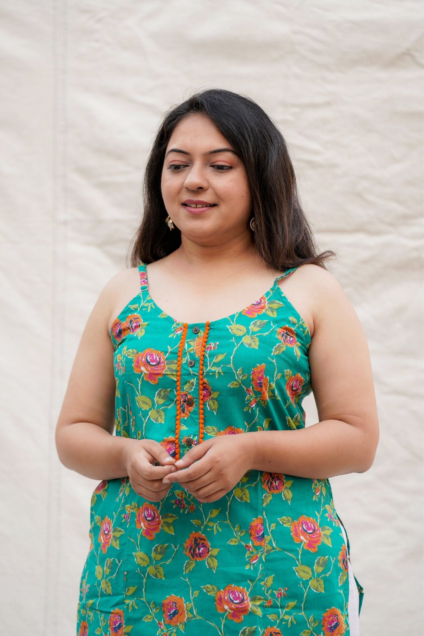 Twister Blue Floral Spaghetti Straight Cotton Kurta