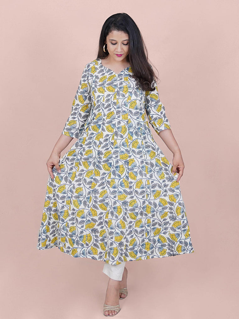 Wild Forest Yellow Floral Cotton Kurta