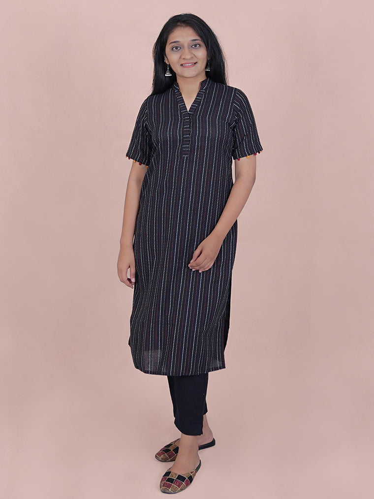 Raina Black Straight Cut Cotton Kurta