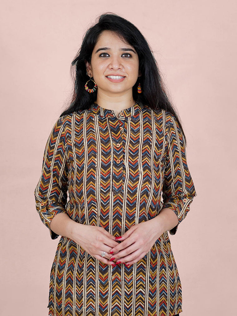 Vintage Brown Striped Cotton Kurti