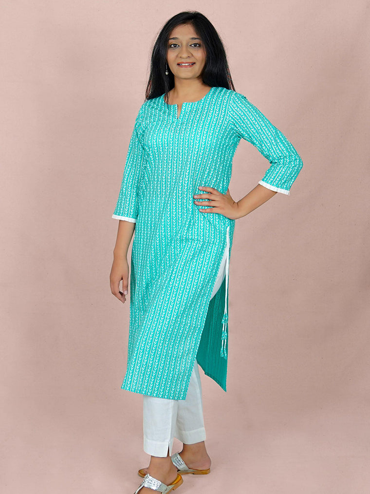 Splash Sky Blue Straight Cut Cotton Kurta