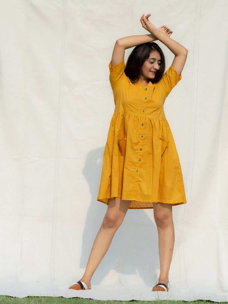 Rock 'n' Roll Yellow Cotton Dress