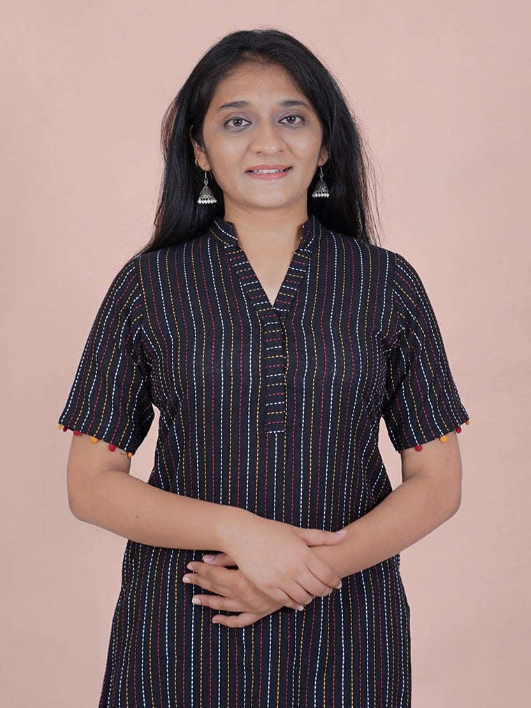Raina Black Straight Cut Cotton Kurta