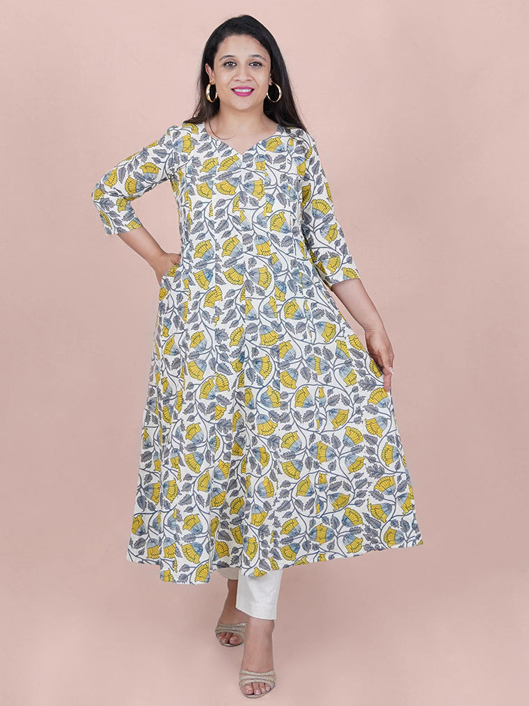 Wild Forest Yellow Floral Cotton Kurta