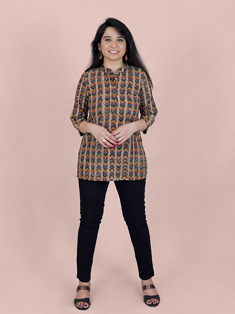 Vintage Brown Striped Cotton Kurti