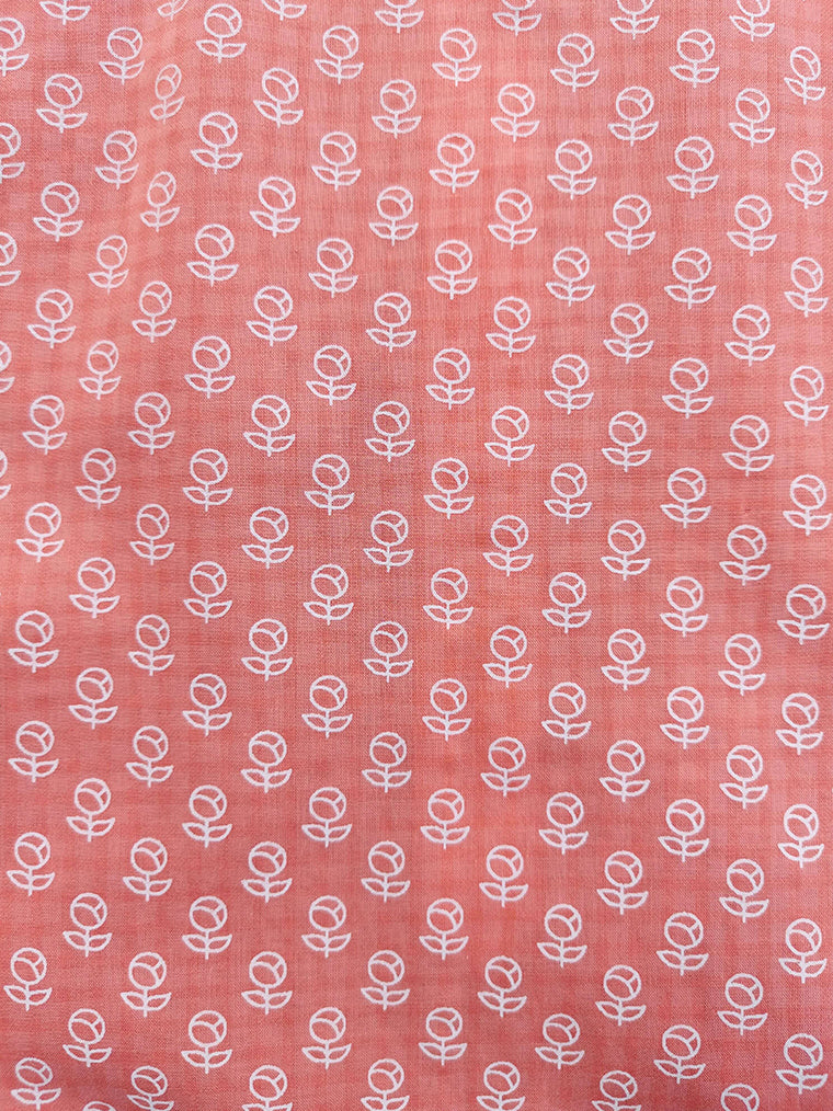 Tangerine Orange Floral Straight Cut Cotton Kurta