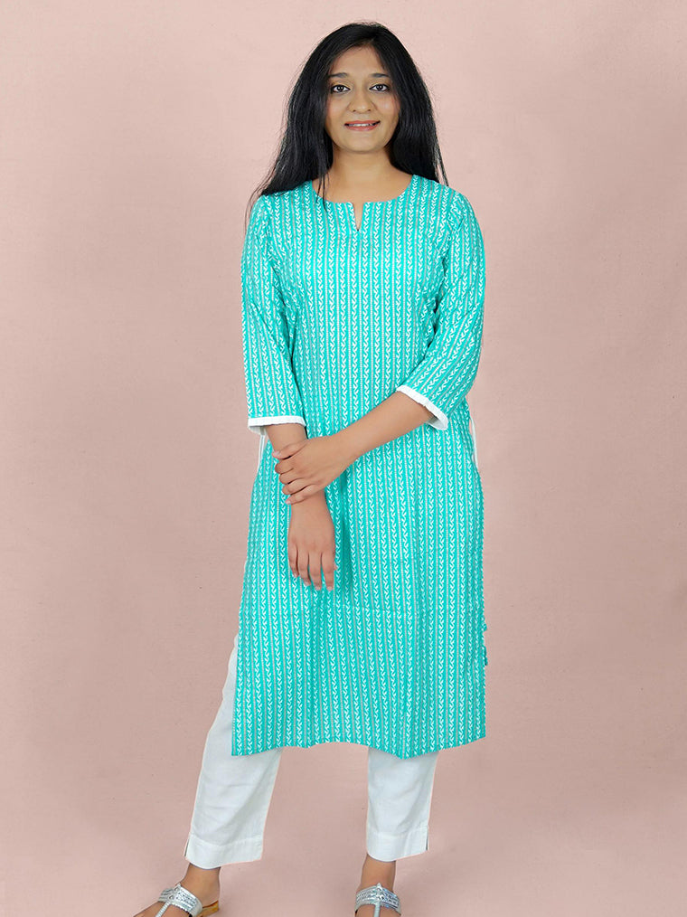 Splash Sky Blue Straight Cut Cotton Kurta