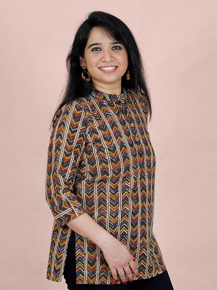 Vintage Brown Striped Cotton Kurti