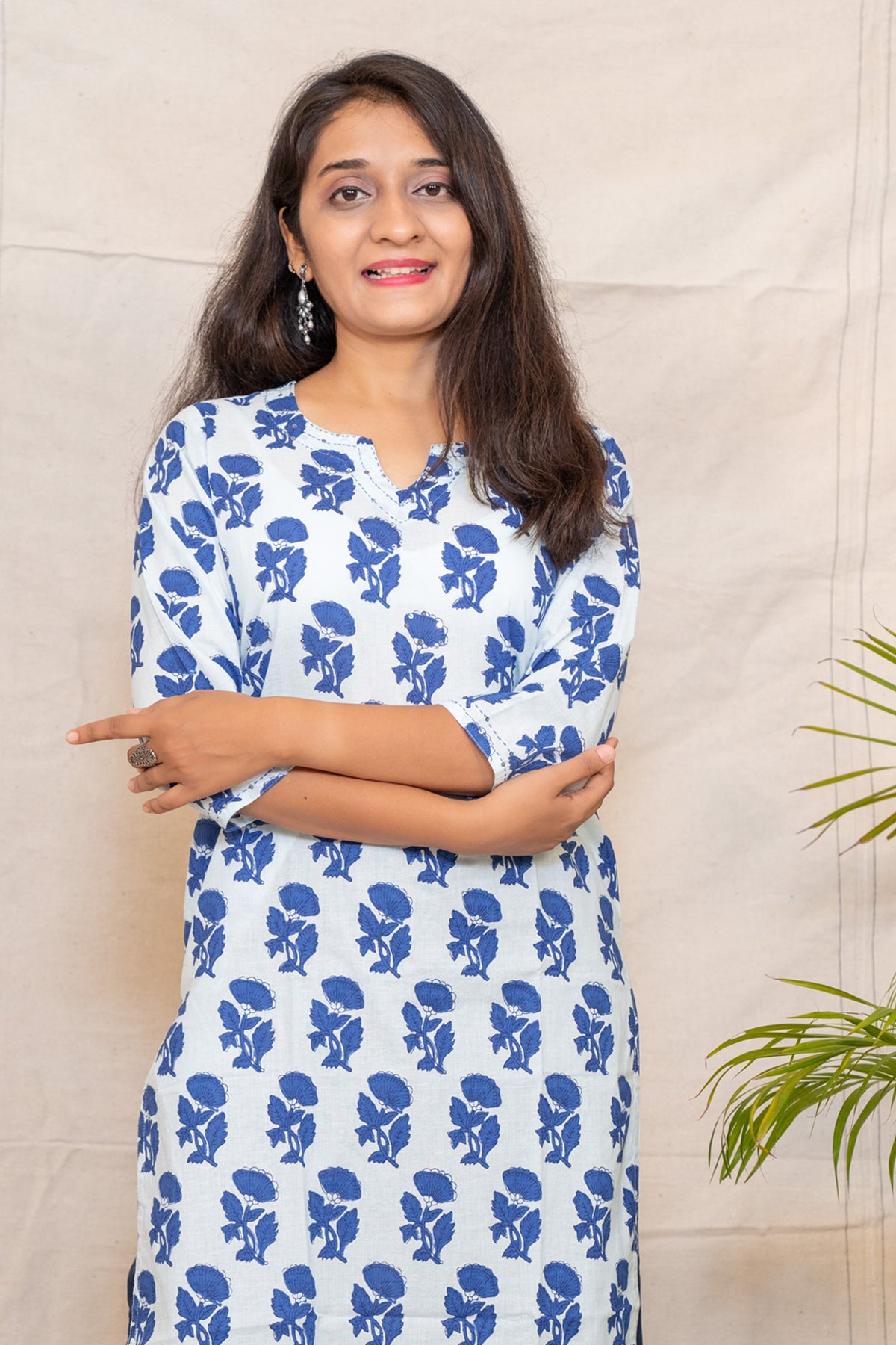 Alchemy Light Blue Floral Straight Cut Cotton Kurta