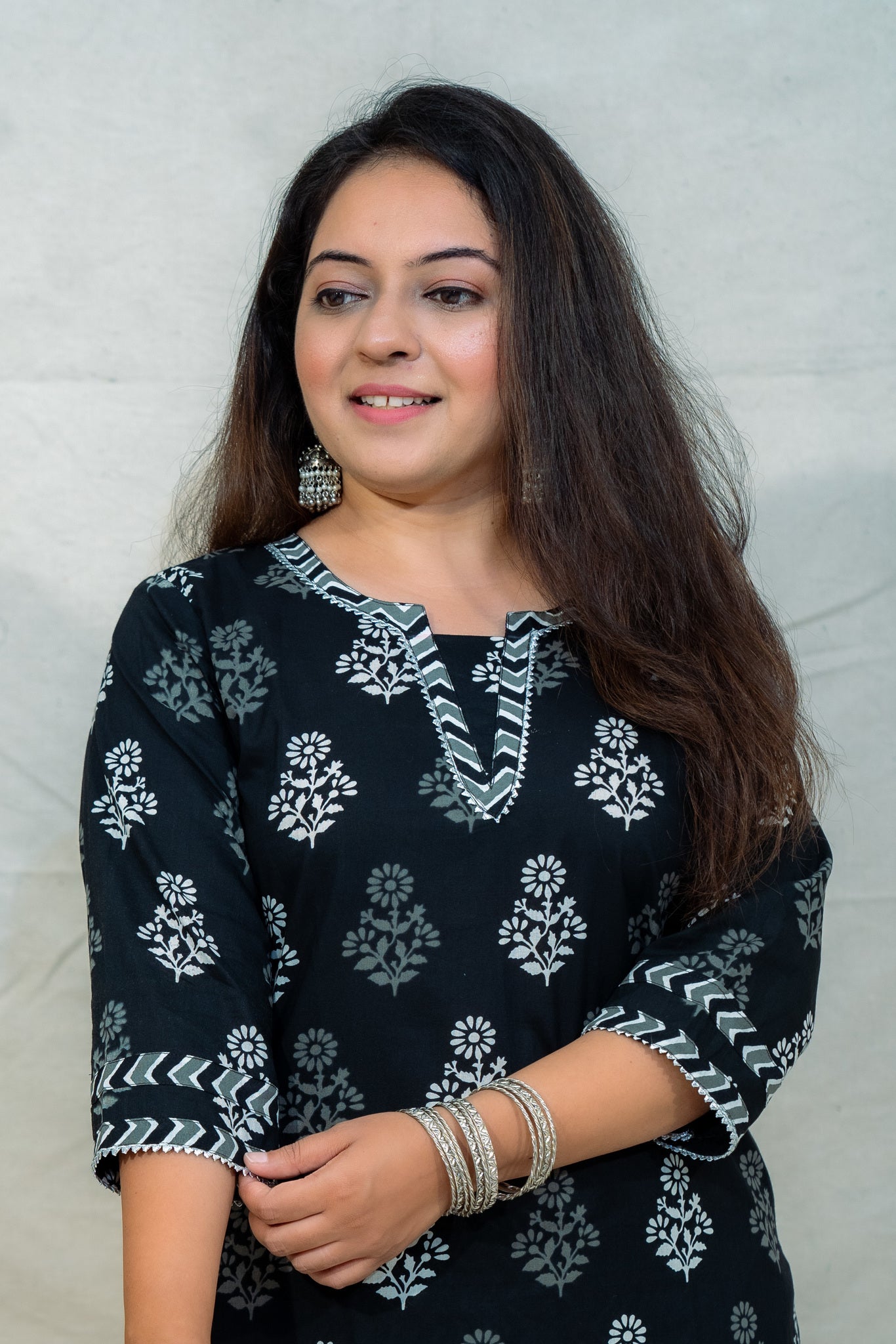 Salt & Pepper Black Cotton Kurta and Pant Set