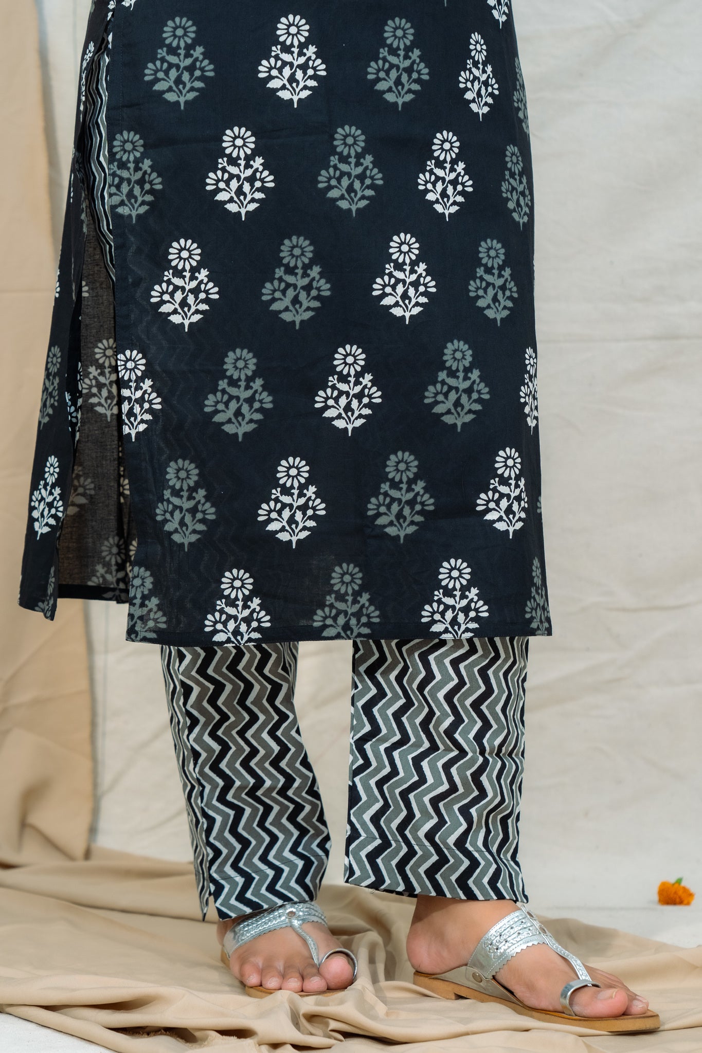 Salt & Pepper Black Cotton Kurta and Pant Set