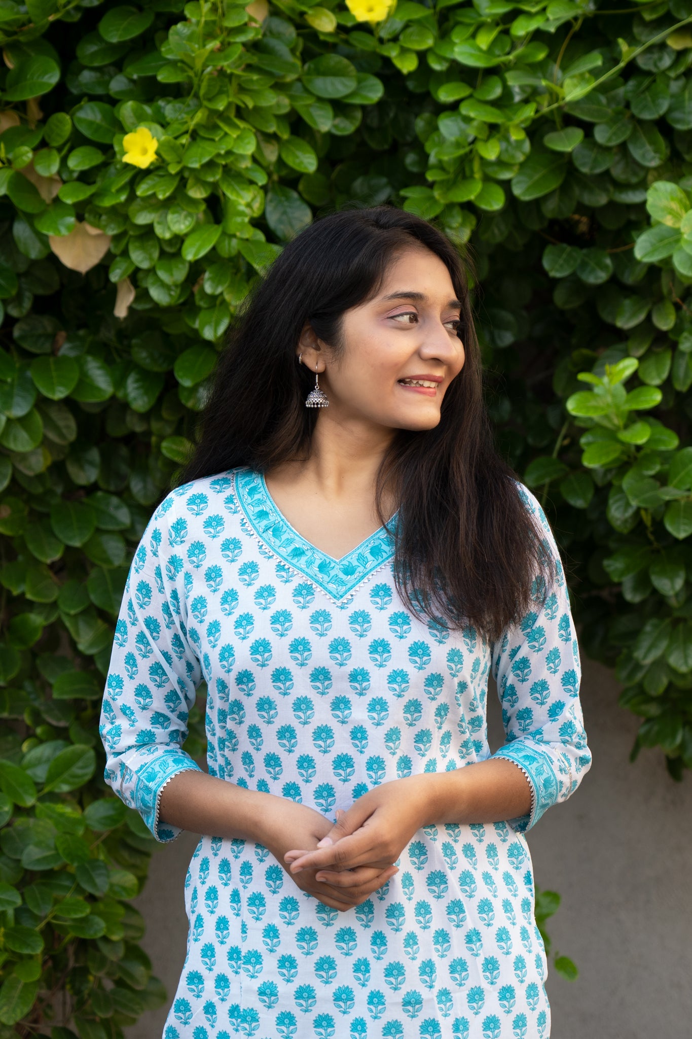 Seasalt White Floral Straight Cut Cotton Kurta