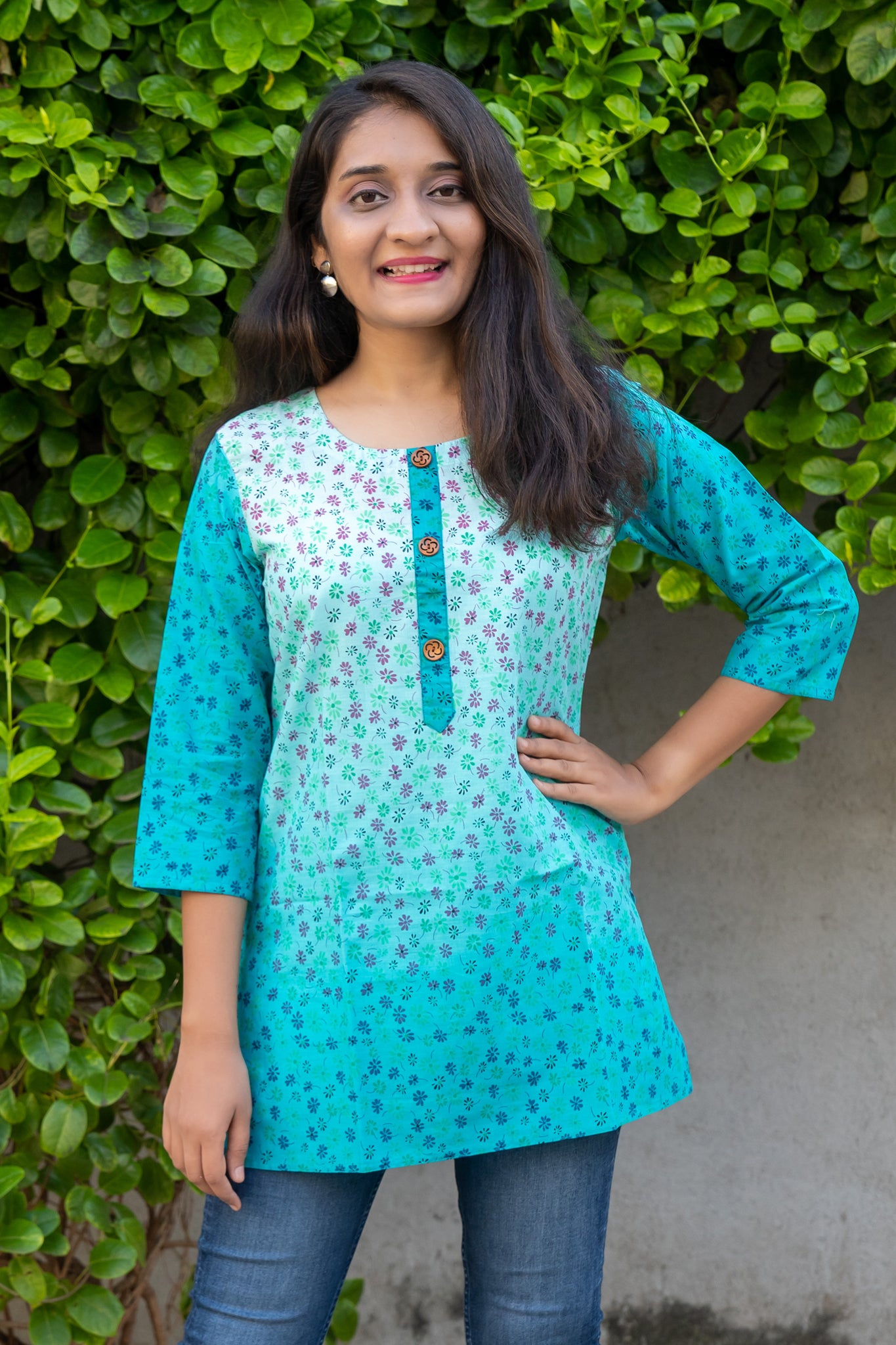 Rimjhim Blue Floral Cotton Kurti