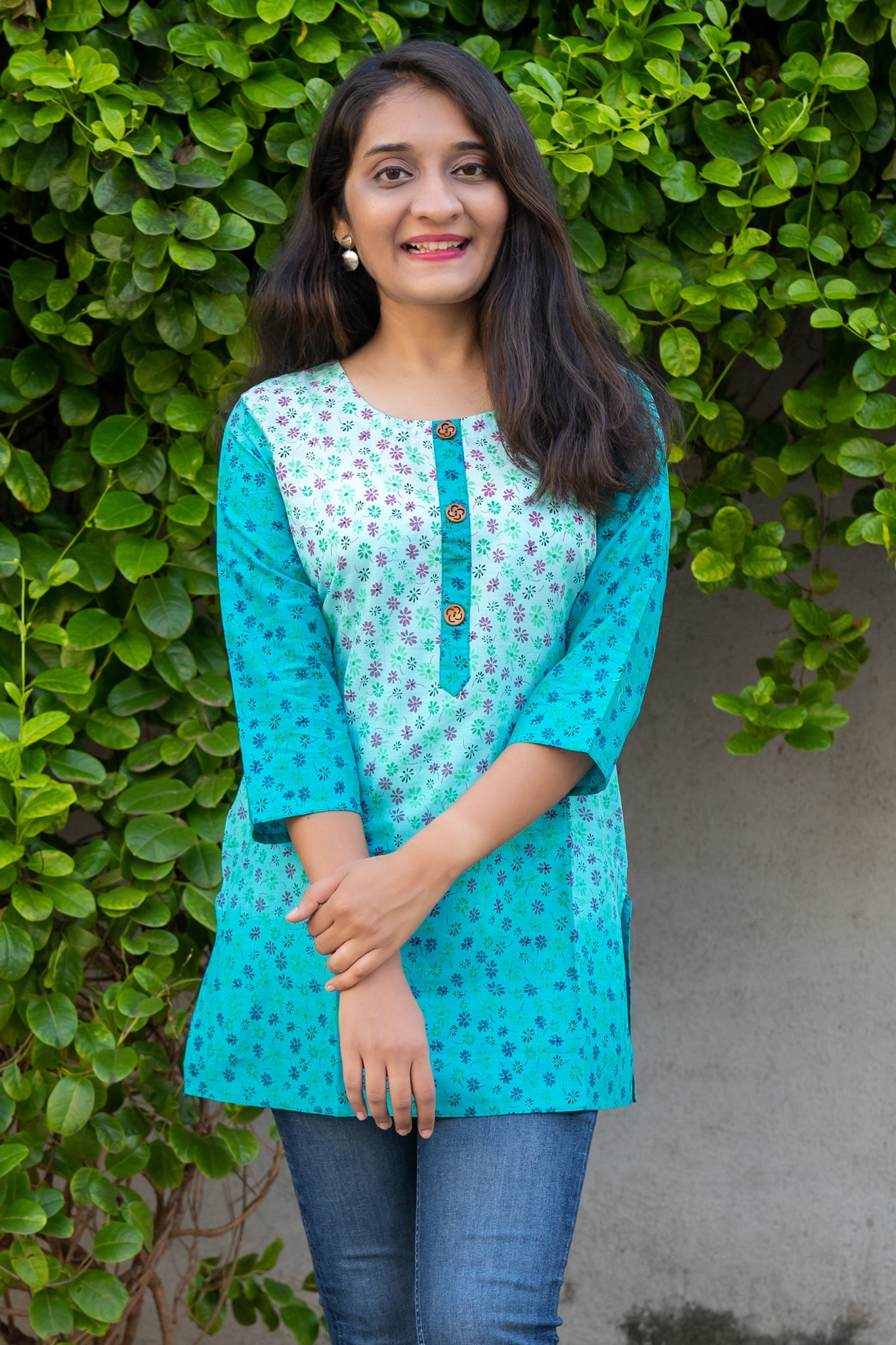 Rimjhim Blue Floral Cotton Kurti
